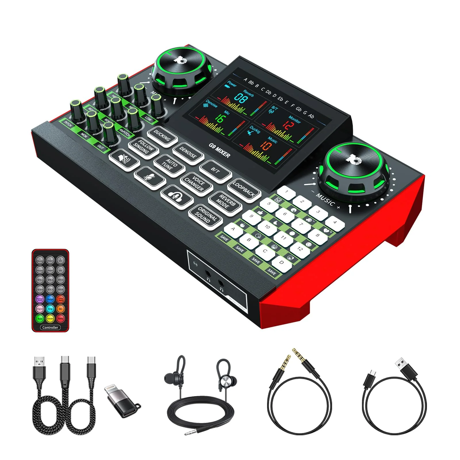 Audio Mixer Podcast Equipment Bundle, XLR Studio Live Sound Card for Streaming Podcasting, Audio Interface DJ Mixer Sound Board for Microphone PC Mobile TikTok YouTube Video Content Creating Be-G9-US