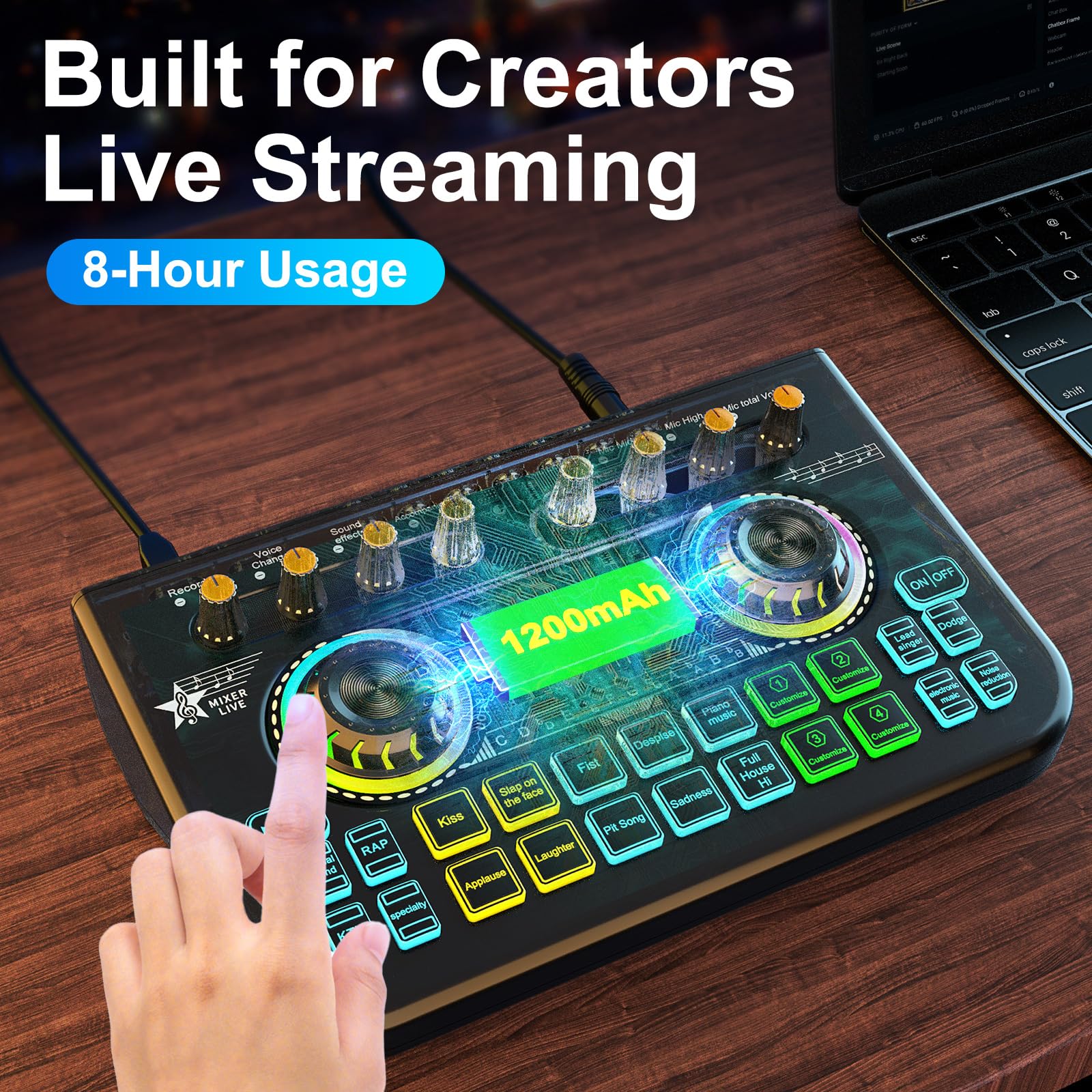 Audio Mixer, Sound Board for Pc/Phone Live Streaming Gaming, Audio Interface for 3.5mm/6.35mm Dynamic Microphone, Live Sound Card with Voice Changer, Denoise, Lead Singing Podcast Mixer - Image 8