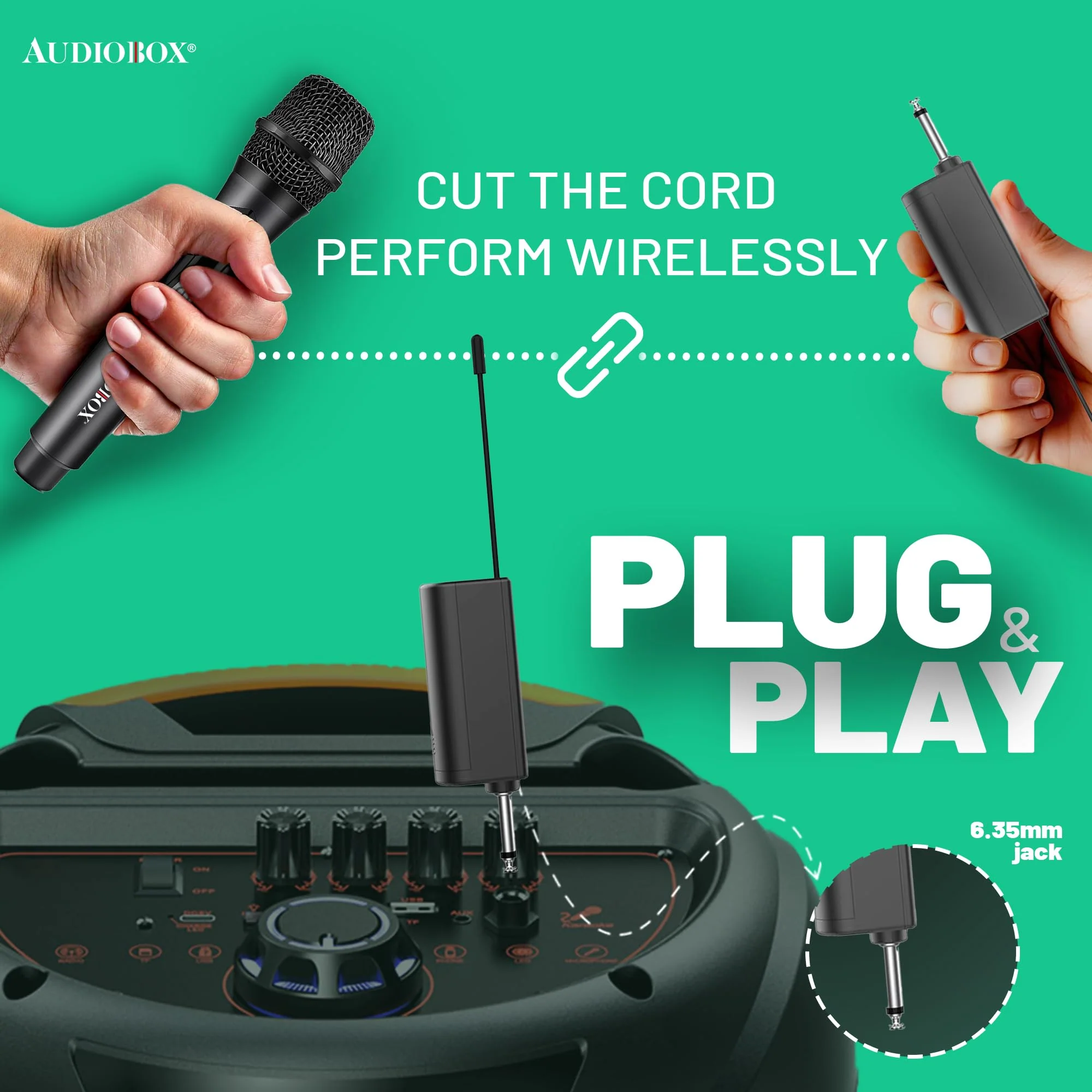 Audiobox Wireless Microphone, UHF Metal Dynamic Handheld Multipurpose Mic with Rechargeable Receiver (4hrs), 160ft Range, for Karaoke Machine, Amplifier Speaker, Mixer, Church, PA - Black (2) 2 - Image 4