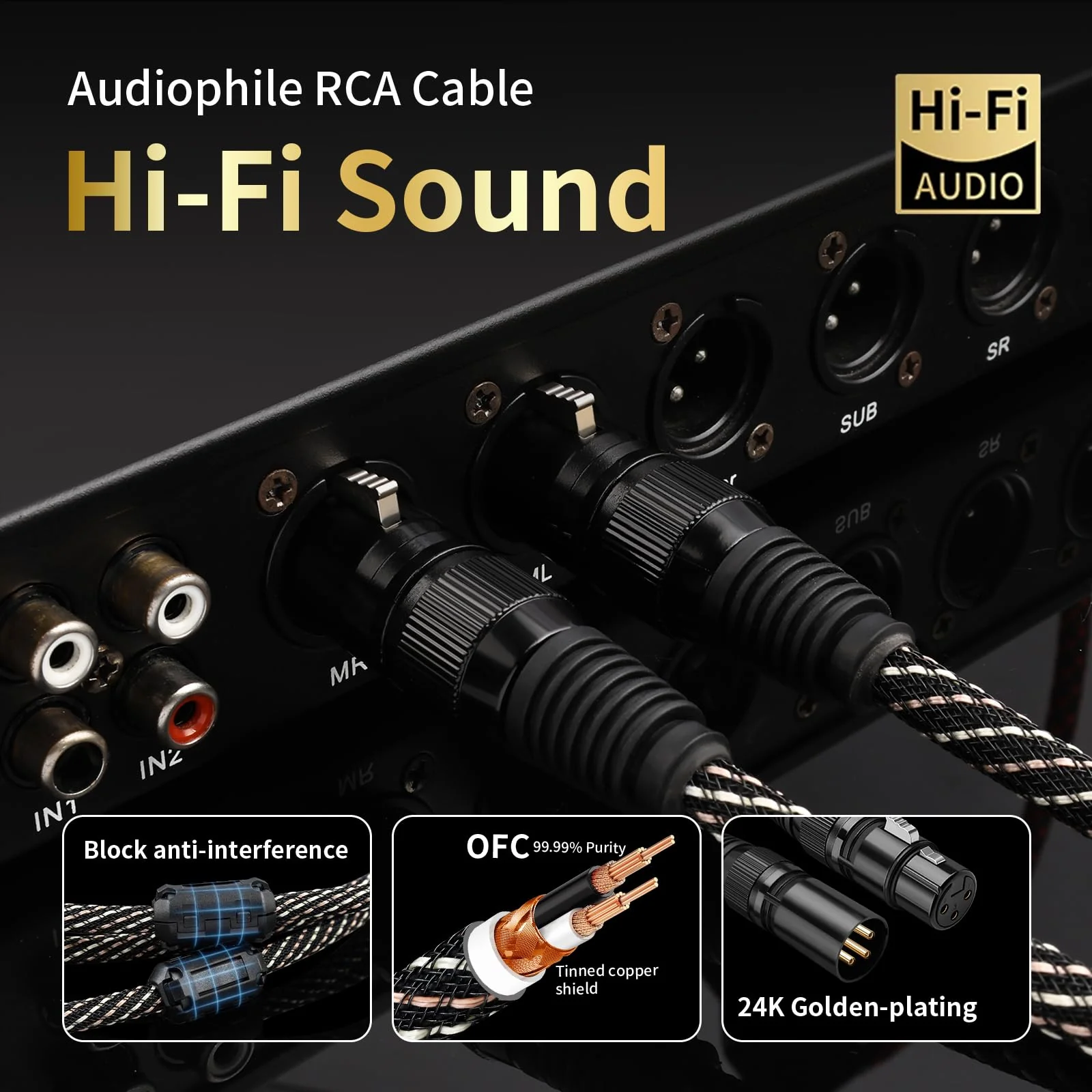 Audiophile HiFi Audio XLR Cables - 2XLR,6.56ft,15 AWG,4N OFC Core,Gold-Plated Plugs,with Nylon Braid,Subwoofer Cable,Compatible with CD Player,AMP,Speaker& Effect Processor(6.56ft/2m) 2-Pack 6.56ft/2m - Image 7