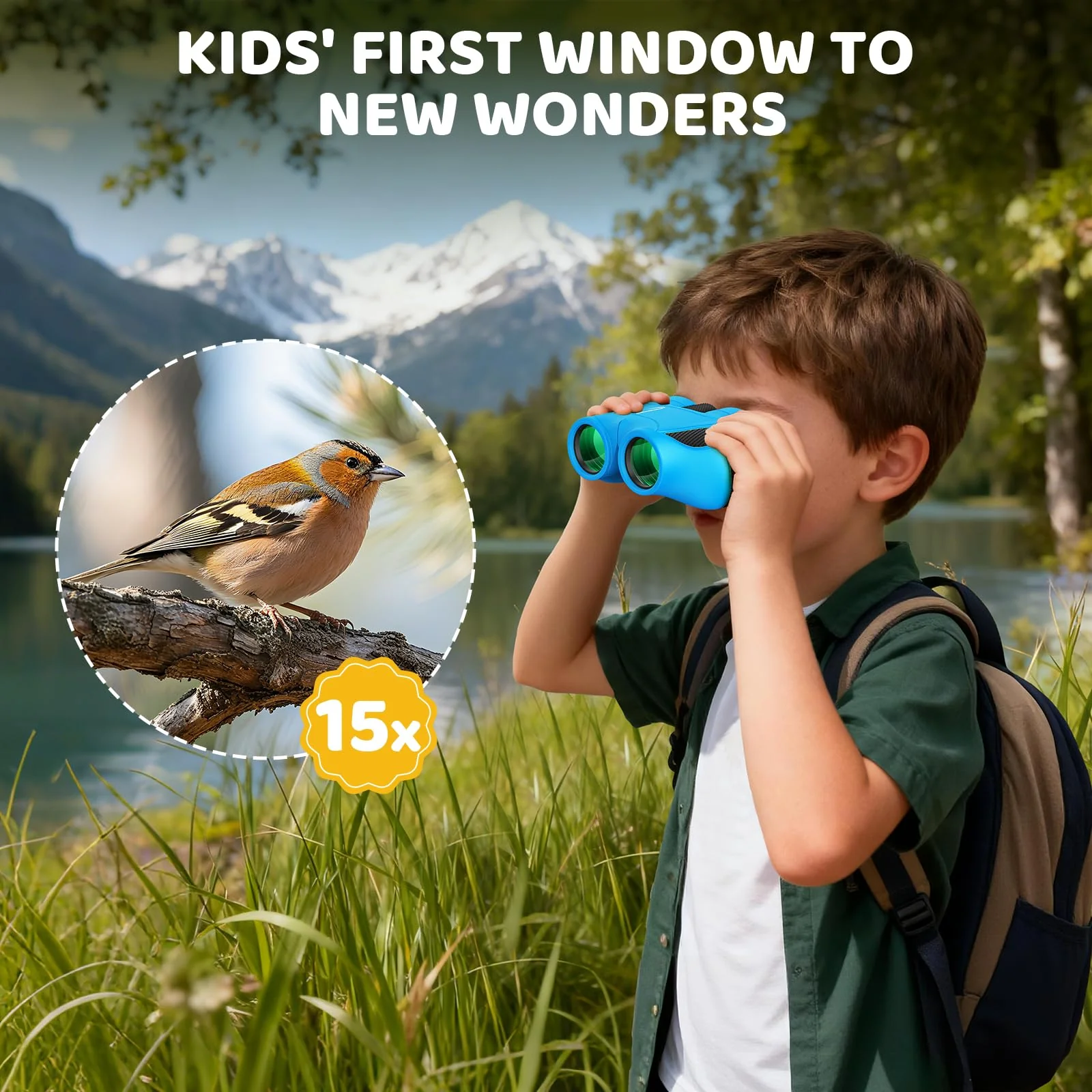 Aurosports 15x25 Compact Binoculars for Kids - Small Binoculars Lightweight with Carrying Case Birding Guide for Bird Watching Hiking Camping Travel Gift for 8-12 Years Boys Girls (Blue) Blue - Image 2