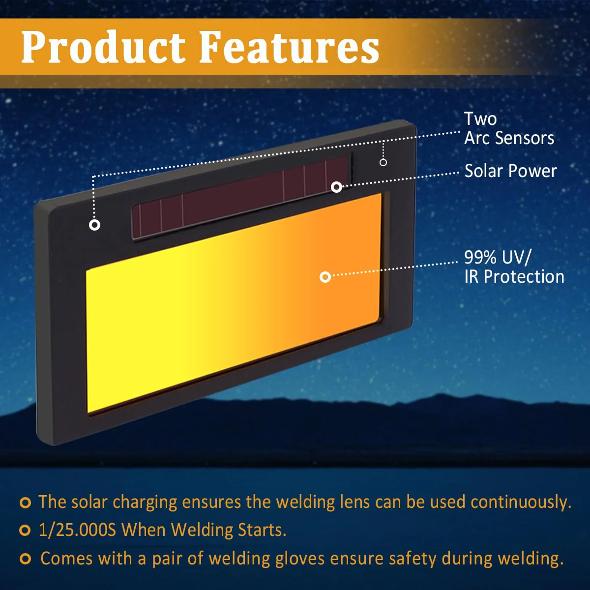 Auto Darkening Welding Lens 2"x4 1/4"x0.2" Shade 10, Solar Energy True Color Blue Welding Lens, Gold Welding Lens Replacement for Standard Welding Hoods and Welding Helmets - Image 2