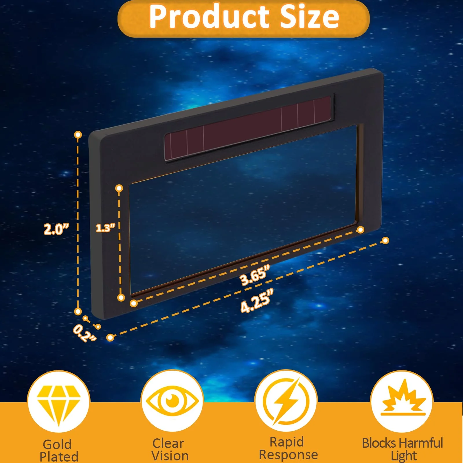 Auto Darkening Welding Lens 2"x4 1/4"x0.2" Shade 10, Solar Energy True Color Blue Welding Lens, Gold Welding Lens Replacement for Standard Welding Hoods and Welding Helmets - Image 3