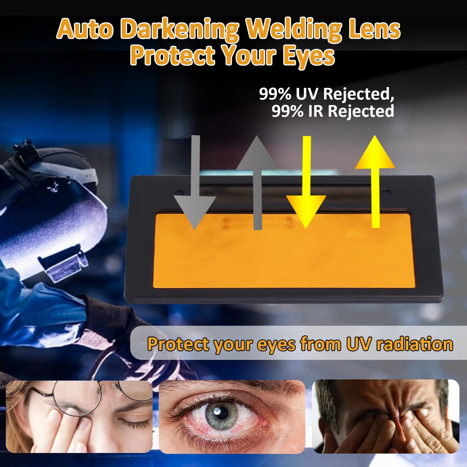 Auto Darkening Welding Lens 2"x4 1/4"x0.2" Shade 10, Solar Energy True Color Blue Welding Lens, Gold Welding Lens Replacement for Standard Welding Hoods and Welding Helmets - Image 5
