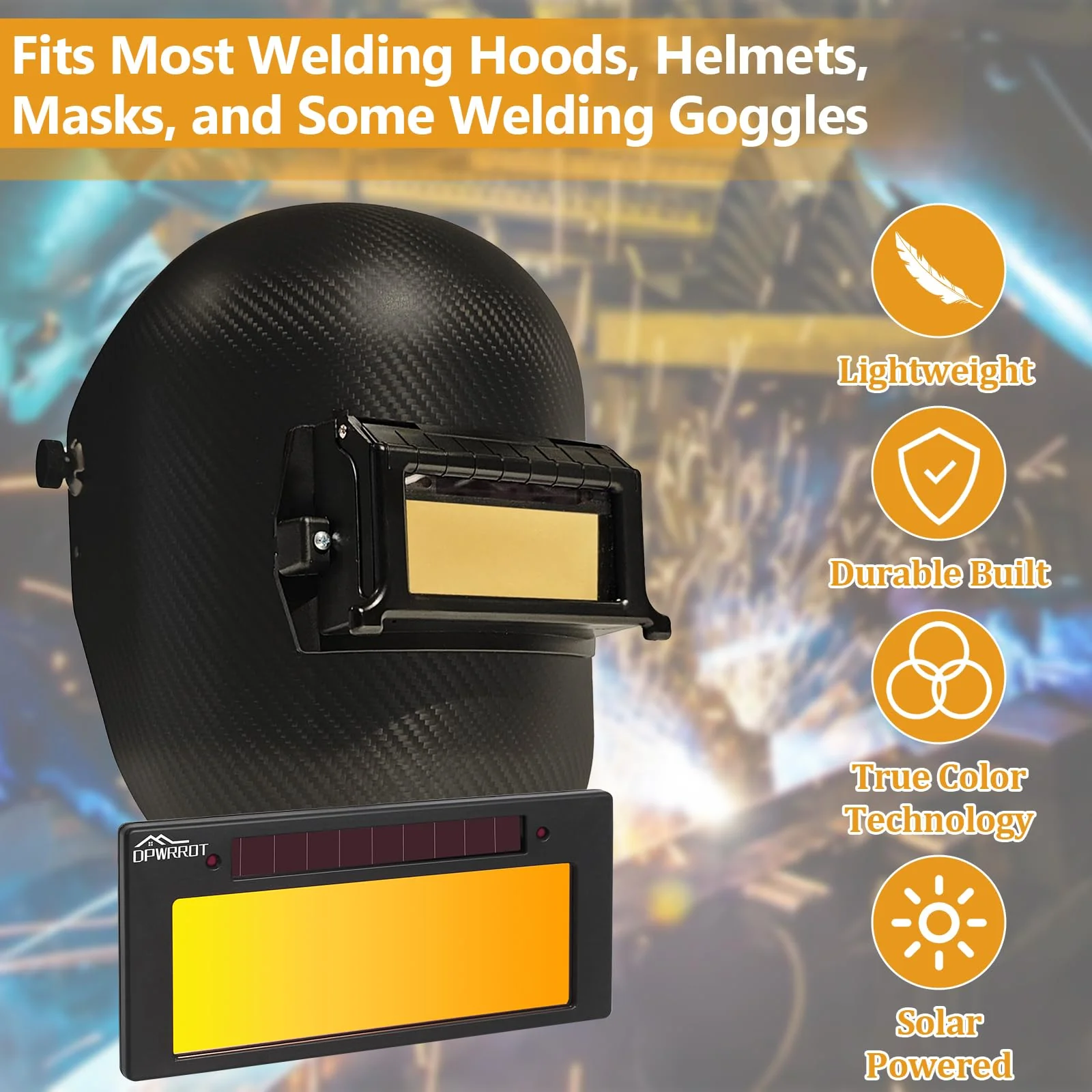 Auto Darkening Welding Lens 2"x4 1/4"x0.2" Shade 10, Solar Energy True Color Blue Welding Lens, Gold Welding Lens Replacement for Standard Welding Hoods and Welding Helmets - Image 6