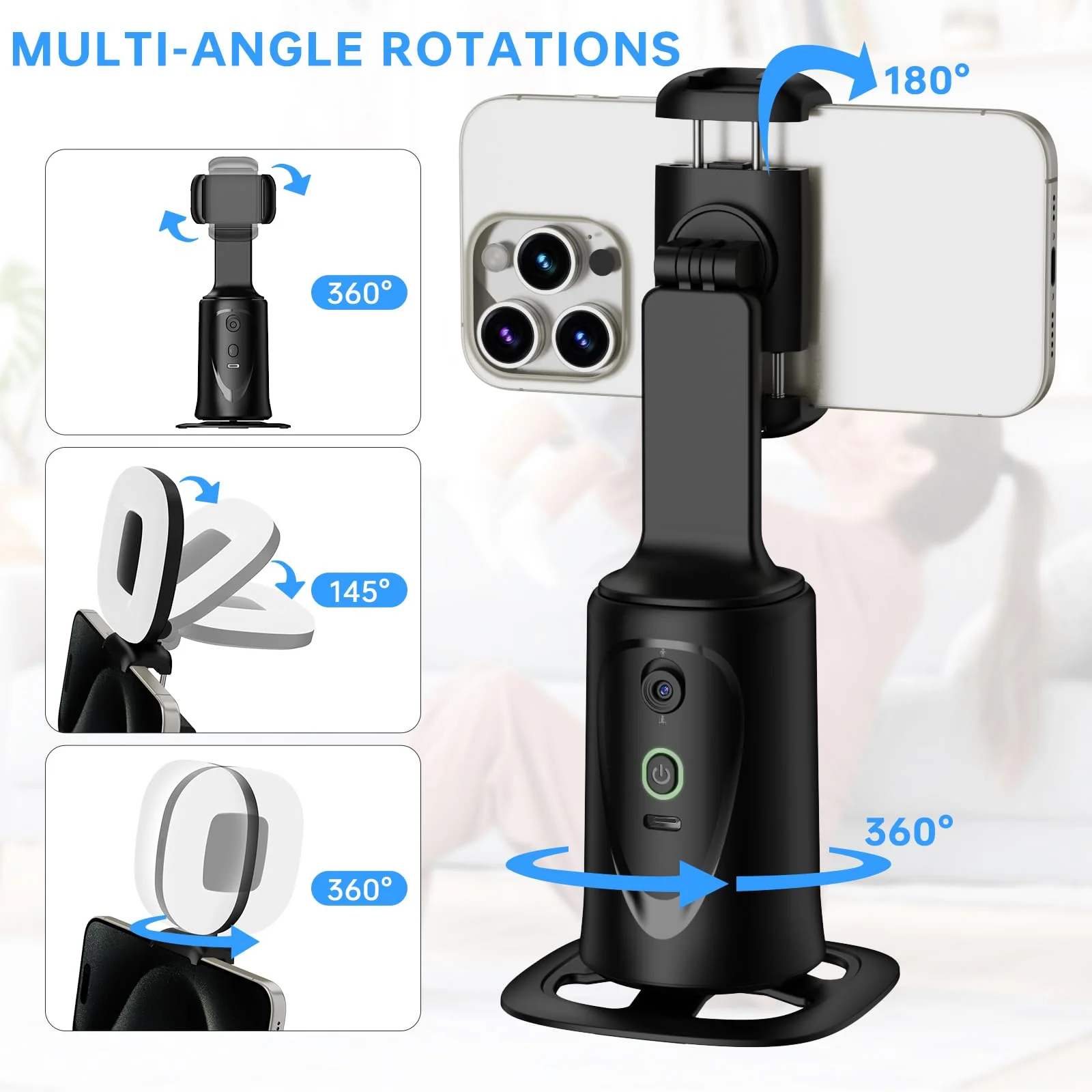 Auto Face Tracking Tripod 360° Rotation Phone Stand, No App, Face Body Phone Camera Stand with Remote and Gesture Control, Rechargeable Smart Shooting Stand with Light (Upgrade Edition) - Image 7