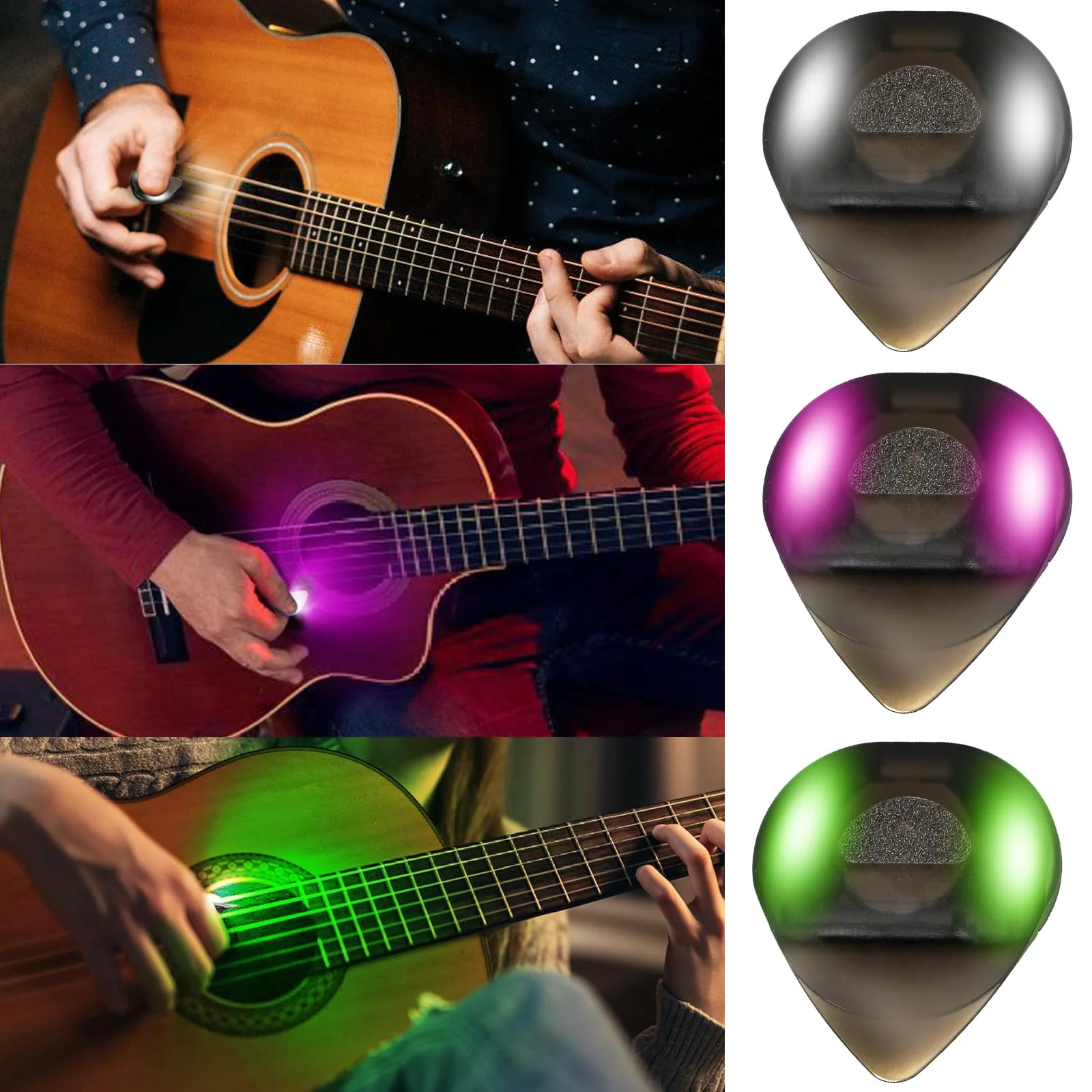 Auto LED Glowing Guitar Picks - Dazzling Colourful Illuminated Guitar Plectrum for Acoustic Electric and Bass Guitar, 0.6mm (3 Colours) 3 Colours