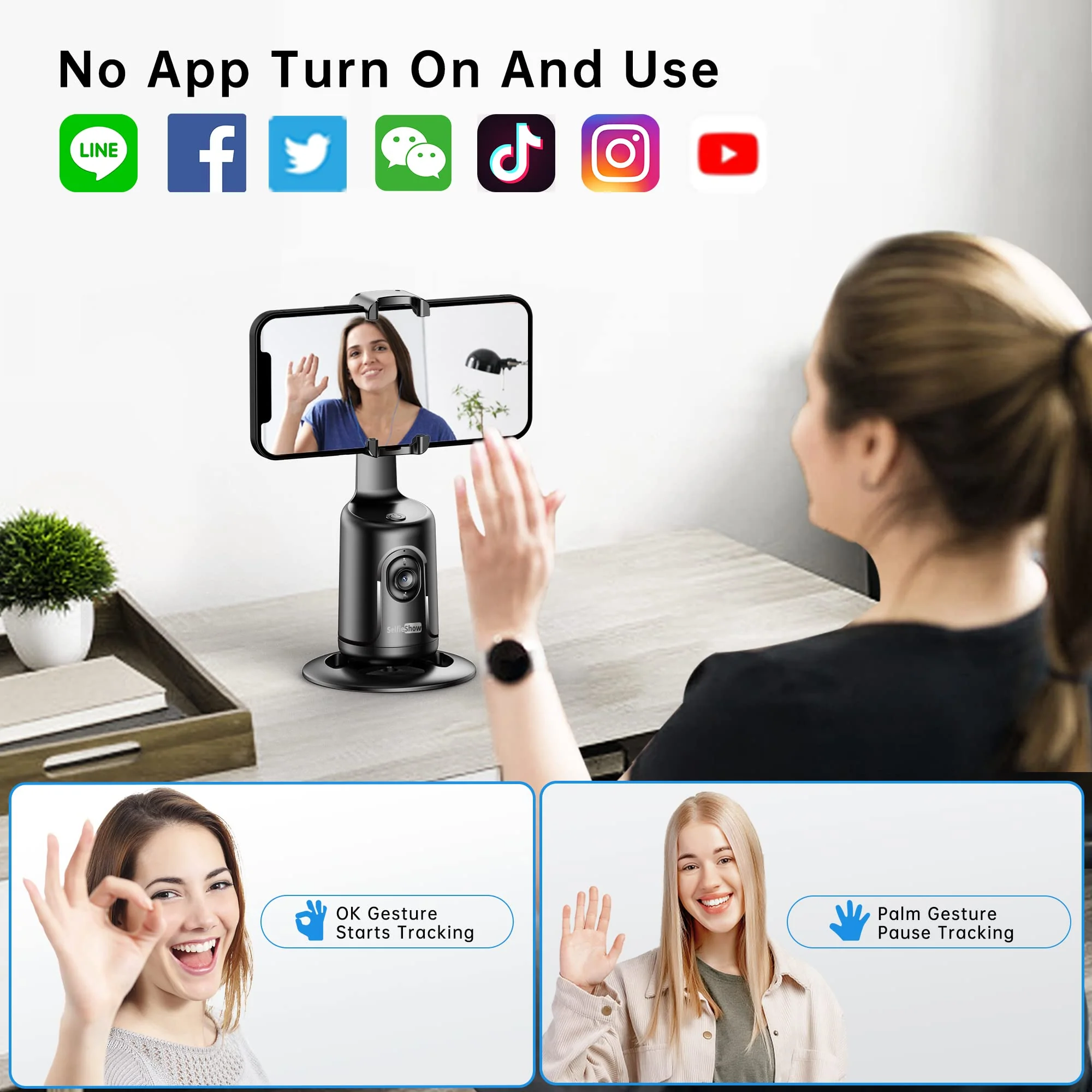 Auto Tracking Phone Holder, Auto Face Tracking Tripod, Portable All-in-one Smart Selfie Stick 360 Rotation Fast Face & Object Tracking Cameraman Robot Mount for Phone Video Vlog Live Streaming(Black) Black - Image 5