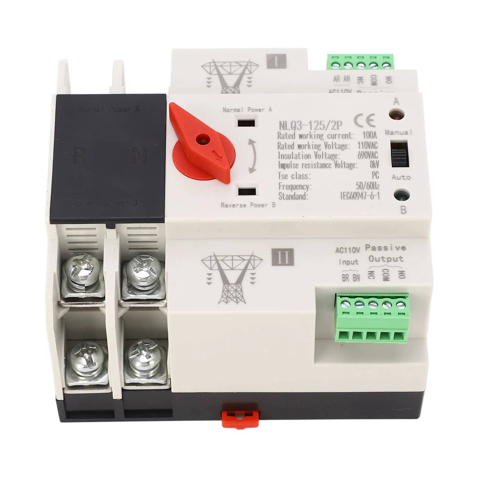Automatic Transfer Switch, 50 60HZ Generator Automatic Transfer Switch 2P ATS AC110V 100A for PZ30 Distribution Boxes in Homes Factories and Laboratories, PC and Silver - Image 9
