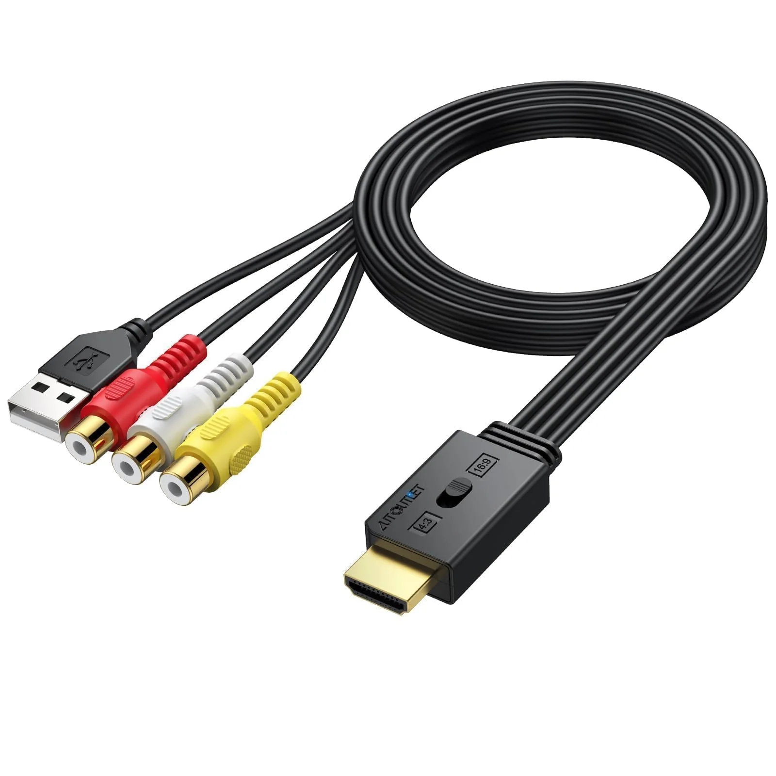 AUTOUTLET RCA to HDMI Converter with Aspect Ratio Switch (4:3/16:9), 1080P/720P AV to HDMI Composite CVBS Video Audio Adapter Supports PAL/NTSC for Wii/N64/PS2 EFU117