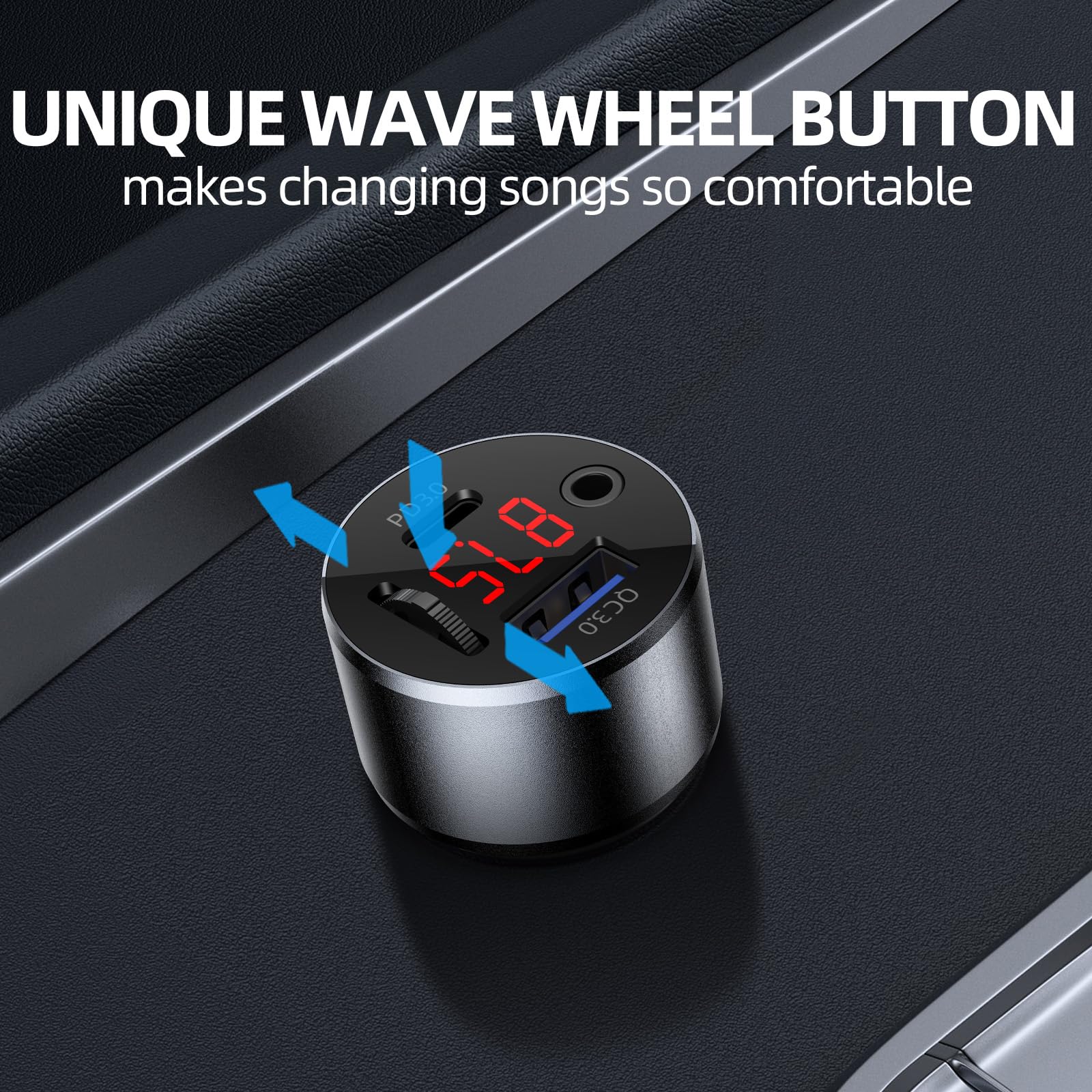 AUX Car Adapter FM Transmitter,iMyOnly QC/PD All-Metal Bluetooth V5.4 AUX Adapter for Car Music Player, Bluetooth Transmitter with Hands-Free Calling - Image 5