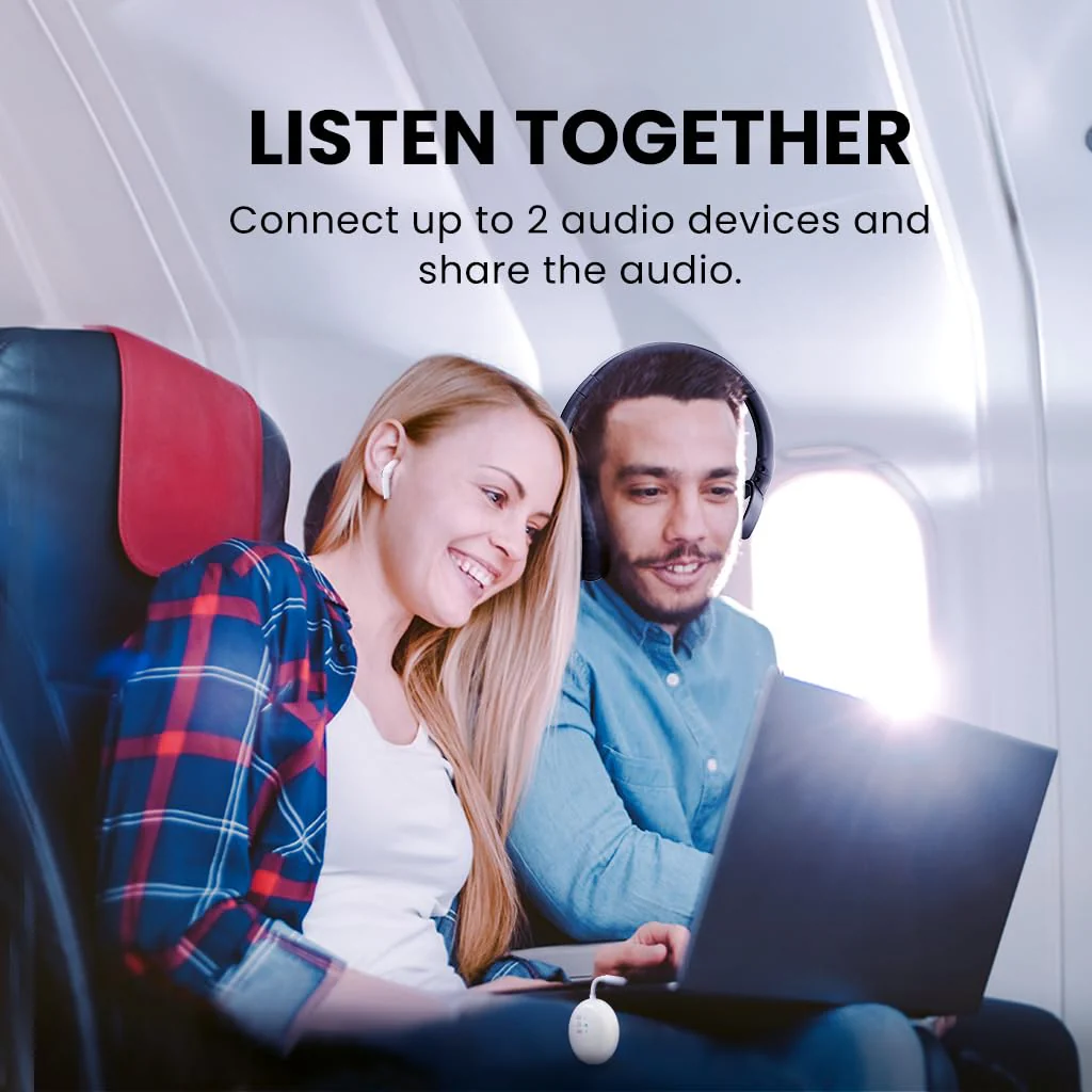 Avantree SoundJet R1 [2025 New] - Airplane Bluetooth 5.3 Adapter for up to 2 AirPods or Headphones with Low Latency and 20hr Playtime, Wireless Audio Transmitter for Flights, Travel, Gym, TV, Tablet White - With Dual Adapter - Image 5