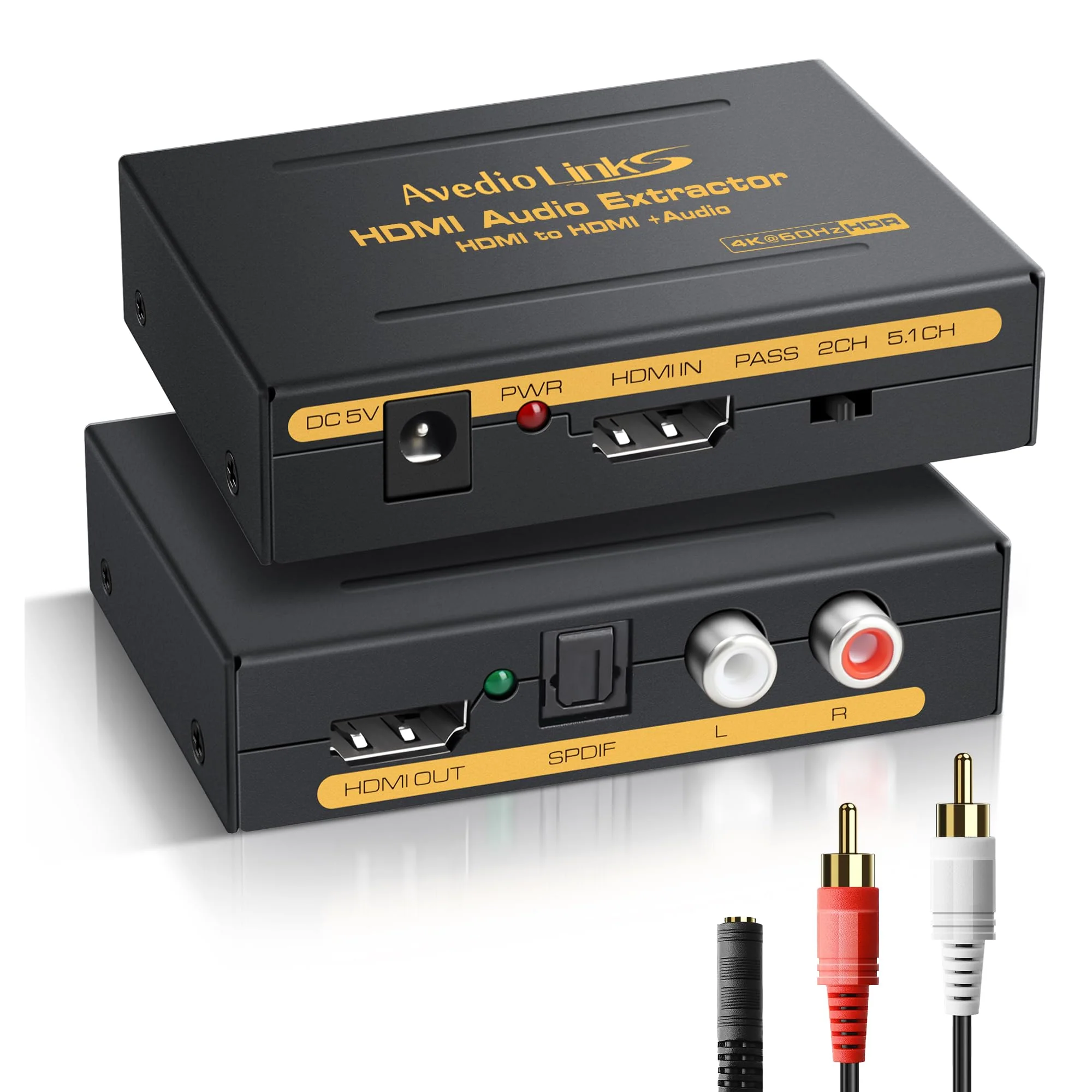 avedio links 4K 60Hz HDMI Audio Extractor Converter SPDIF + L/R Stereo 3.5mm Out, HDMI2.0 HDCP2.2 Dolby Digital/DTS/Dolby Vision HDR for Fire Stick, Blu-Ray Player 4K 60Hz Black