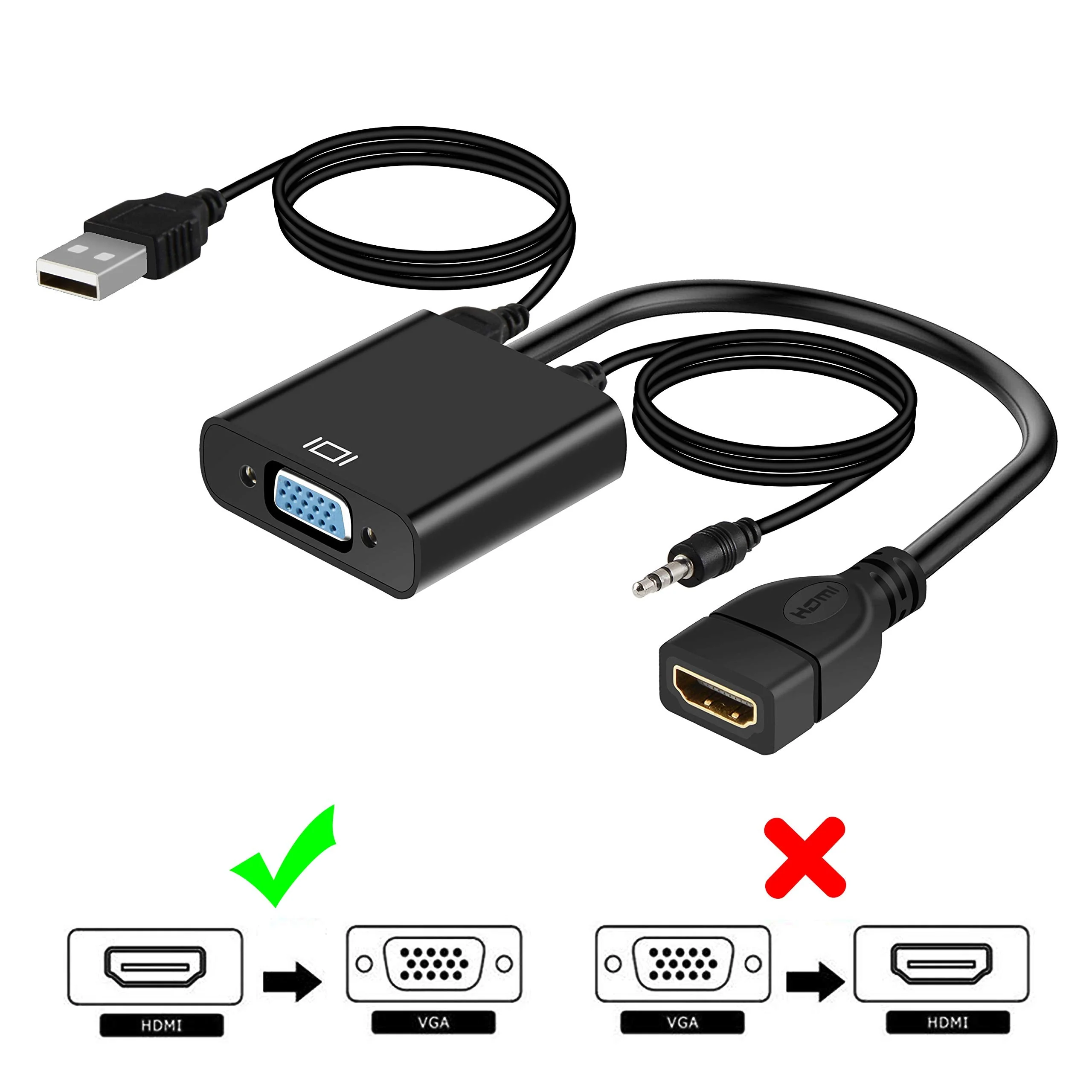 avedio links HDMI to VGA Adapter, Active HDMI to VGA Converter (Female to Female) with audio, Support HD 1080P@60Hz, TV Stick, Raspberry Pi, Laptop, Chromebook, Roku, Xbox (3.5mm Audio Cable Included) - Image 2