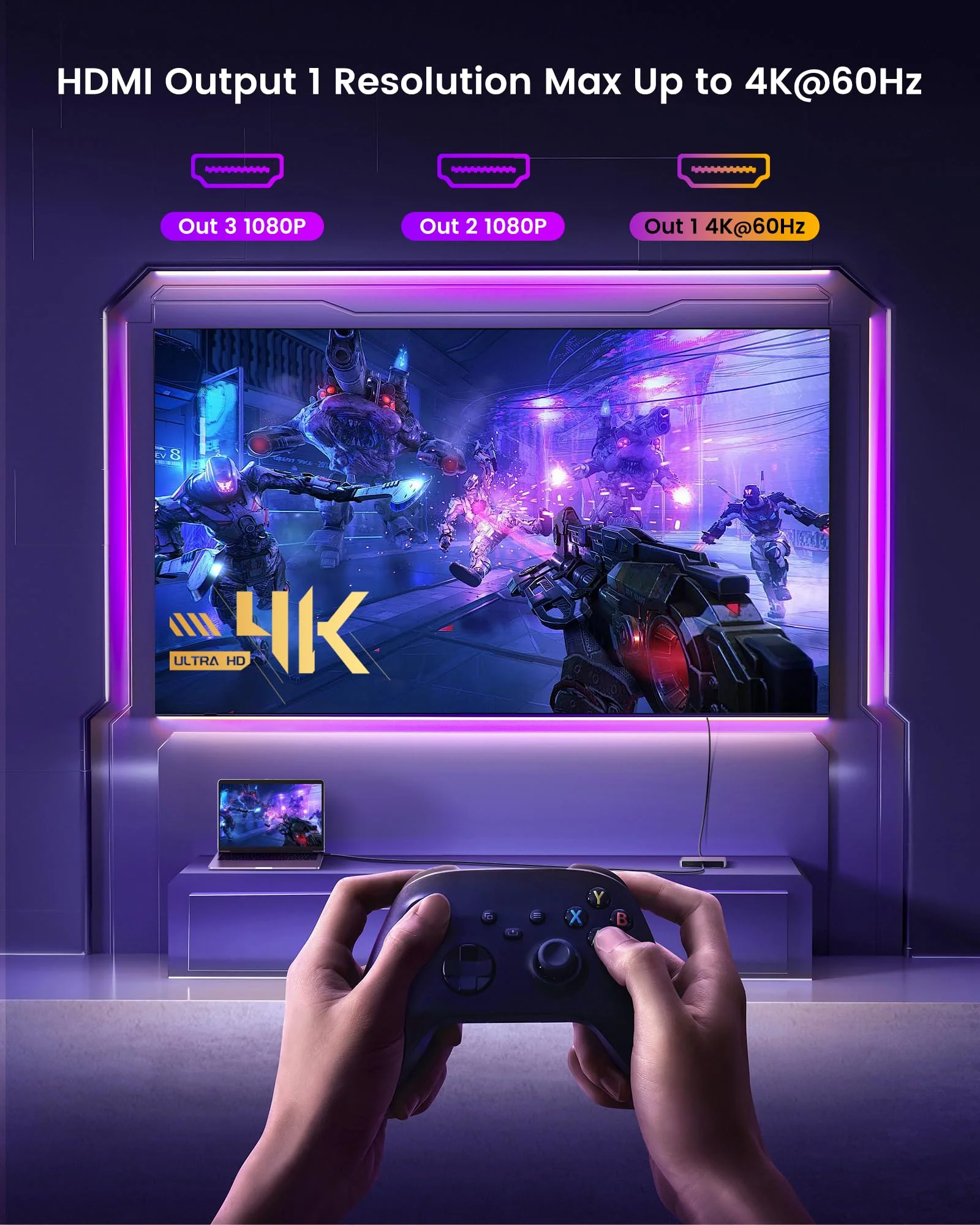 avedio links USB C to 3 HDMI Adapter, HDMI Splitter Extended Display for Triple Monitor with 100W PD Port, Out 1 4K@60Hz, Out 2 and 3 1080p, Display 4 Separate Screens for Windows/Mac OS USB C to 3x HDMI - Image 4