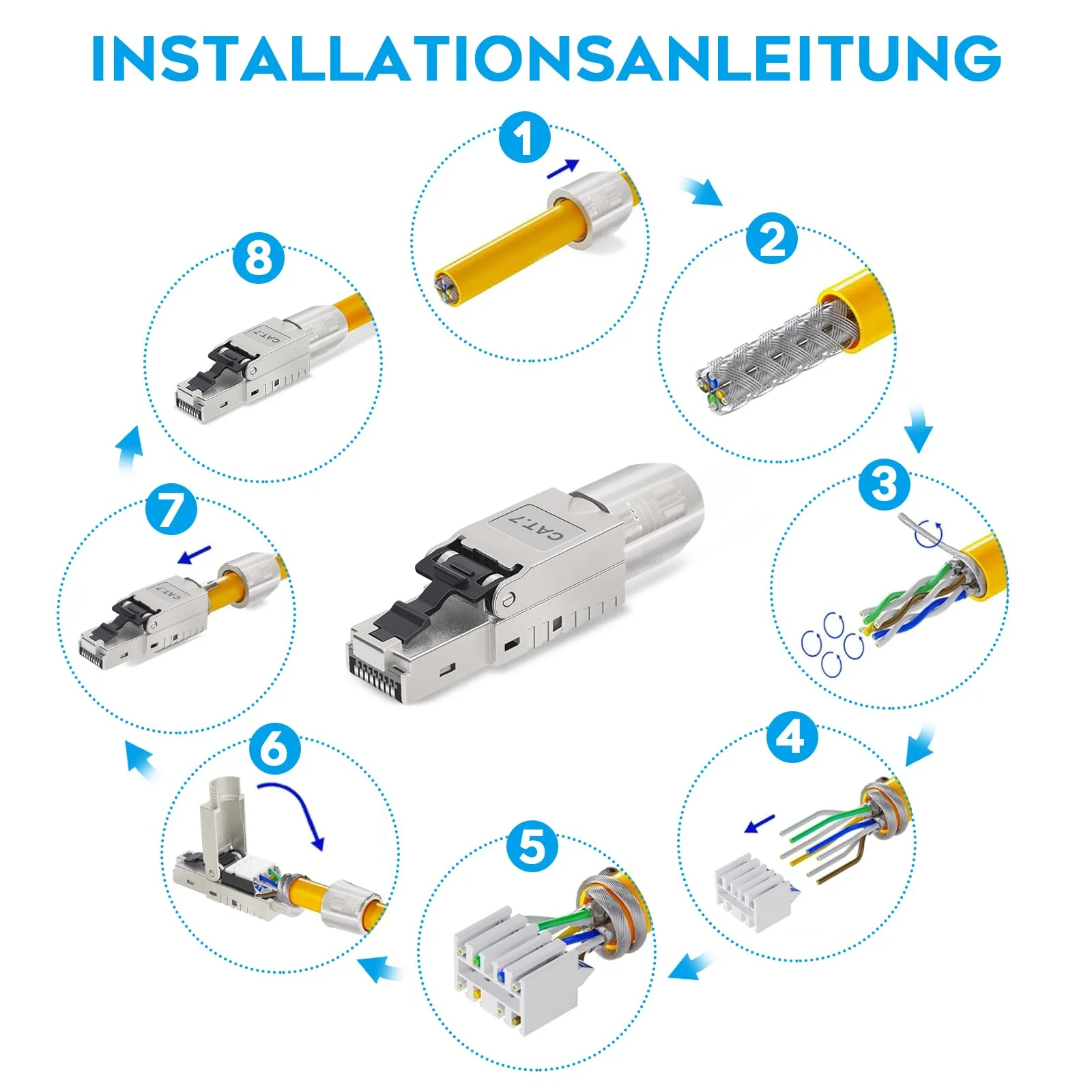 AVNSCNK Cat 7 Plug, RJ45 Connector Cat 7 NS-7 to Insulation Terminal (LSA) Gold-Plated Contacts, Network Plug Toolless, Crimping LAN 10 Gbps Connector for Patch Cable Installation Cable (Pack of 2) 2 pcs. - Image 5