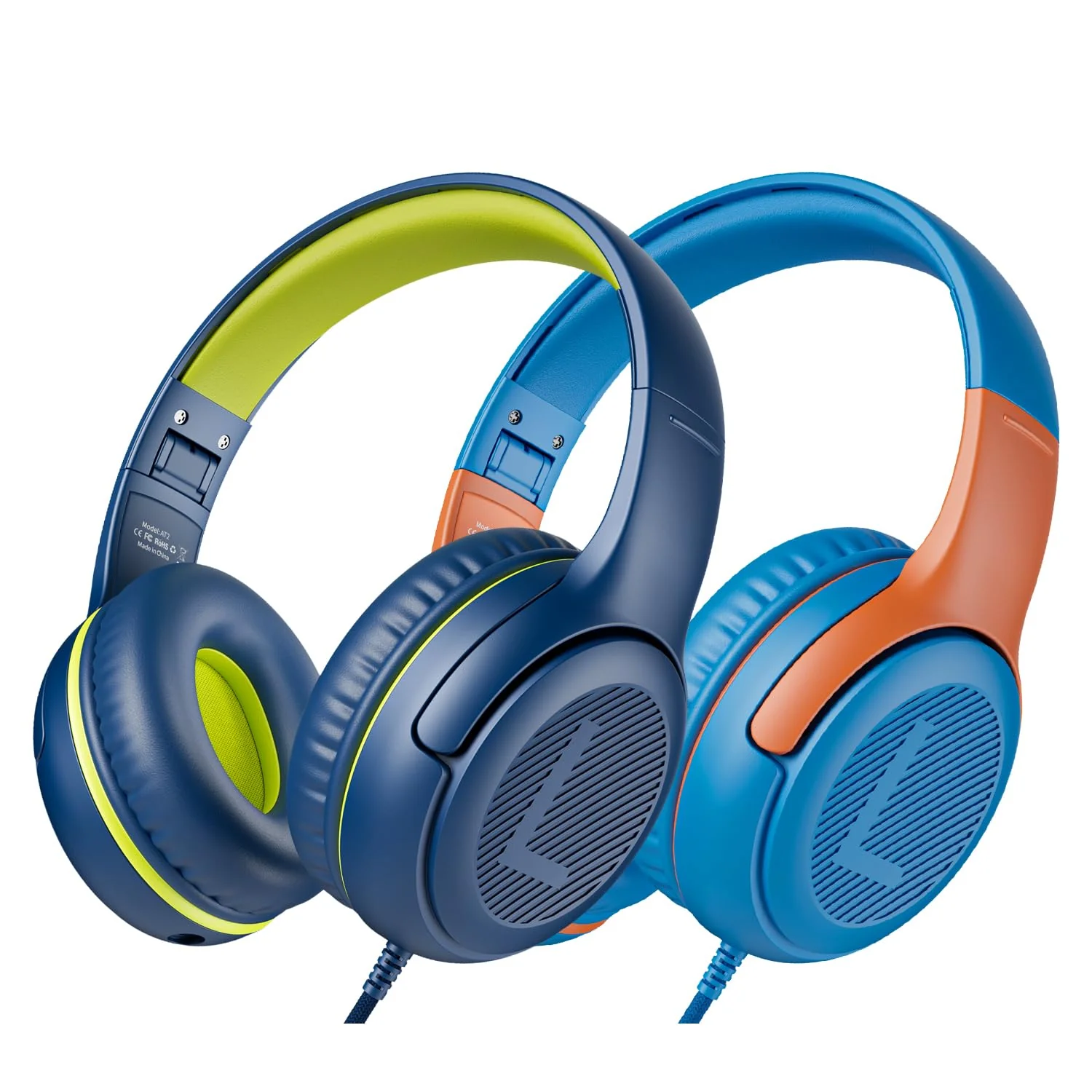 awatrue Kids Headphones Wired Toddler Headphones with Microphone, Over-Ear Headphones, 85/94dB Volume-Limiting, 3.5mm Jack, Foldable On-Ear Design - Safe & Comfortable for Learning BRBO 3.5mm Plug 2 Pack