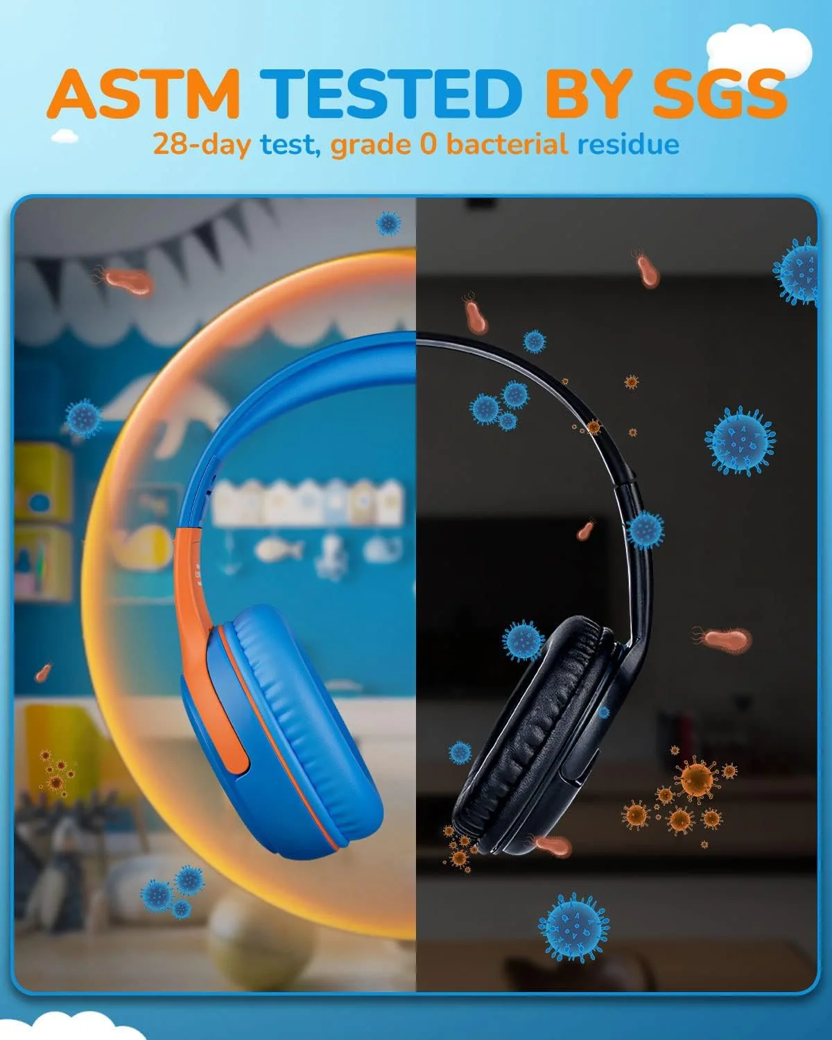 awatrue Kids Headphones Wired Toddler Headphones with Microphone, Over-Ear Headphones, 85/94dB Volume-Limiting, 3.5mm Jack, Foldable On-Ear Design - Safe & Comfortable for Learning BRBO 3.5mm Plug 2 Pack - Image 3