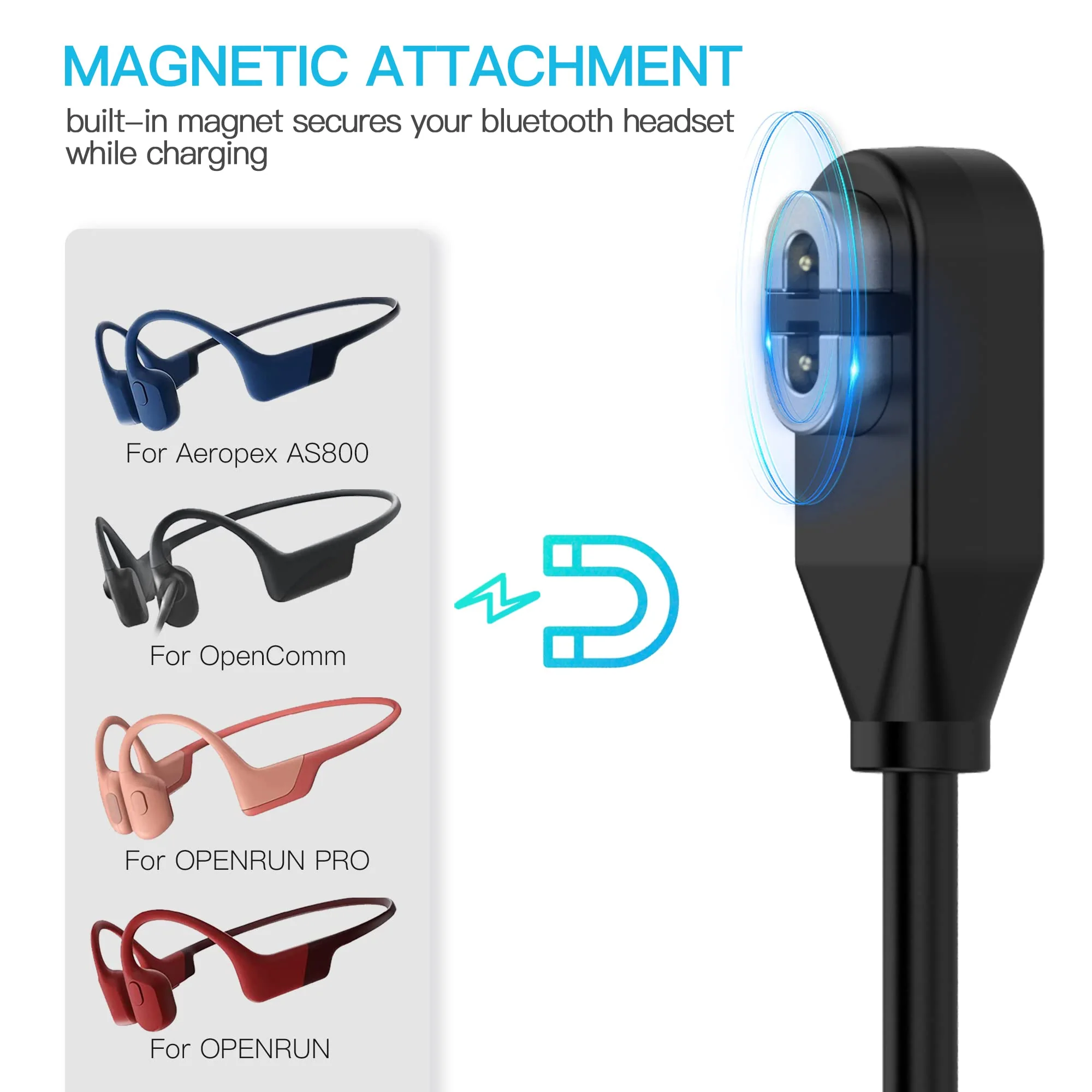 AWINNER 2 Pack Compatible for Shokz Charging Cable,Magnetic Charger Cord Compatible for Aftershokz Aeropex AS800,Shokz OpenRun Pro,OpenRun,OpenRun Mini,OpenComm Bone Conduction Headphones - Image 2