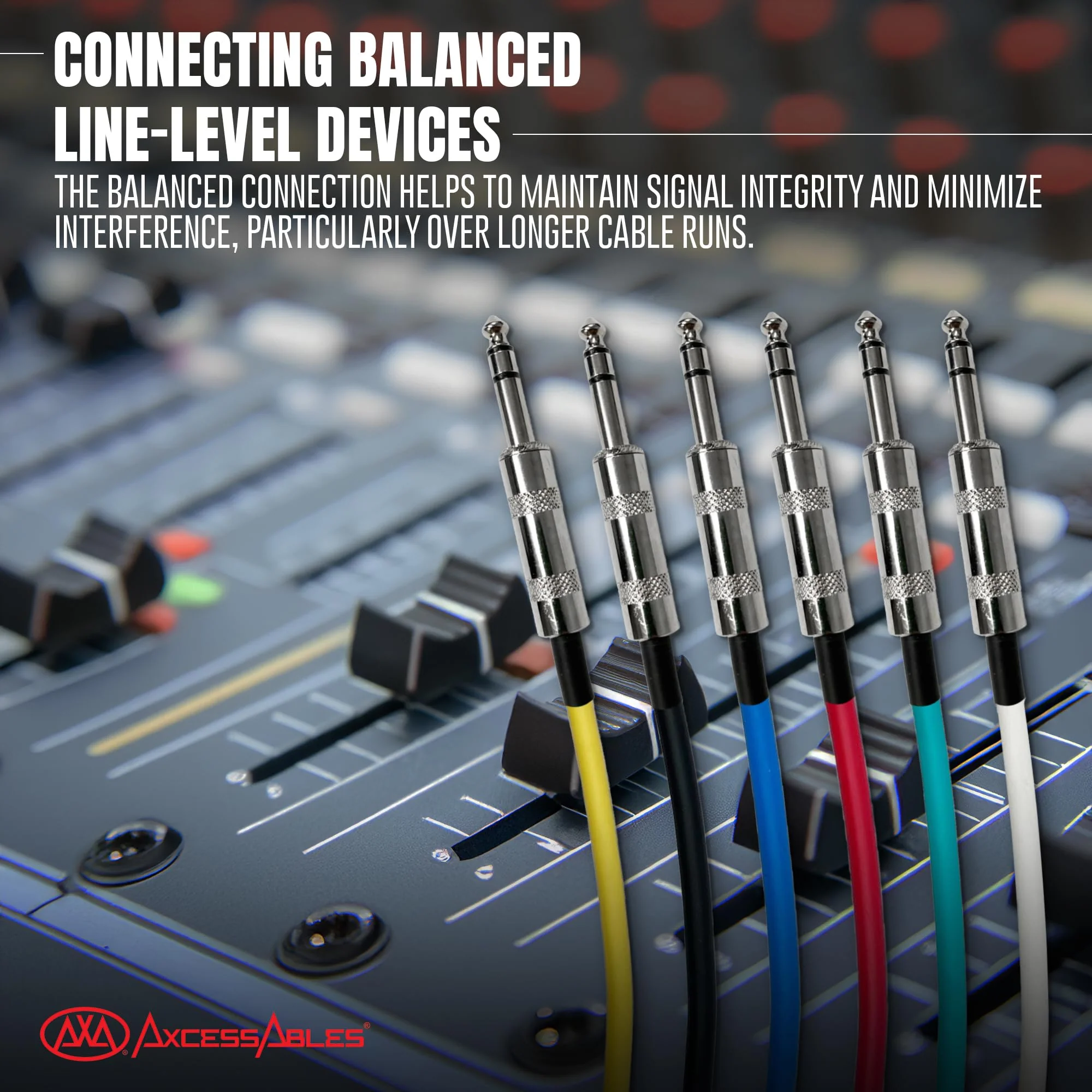 AxcessAbles Balanced Audio Cables - 1/4" TRS to TRS 6 Pack (10ft) 10ft - Image 7