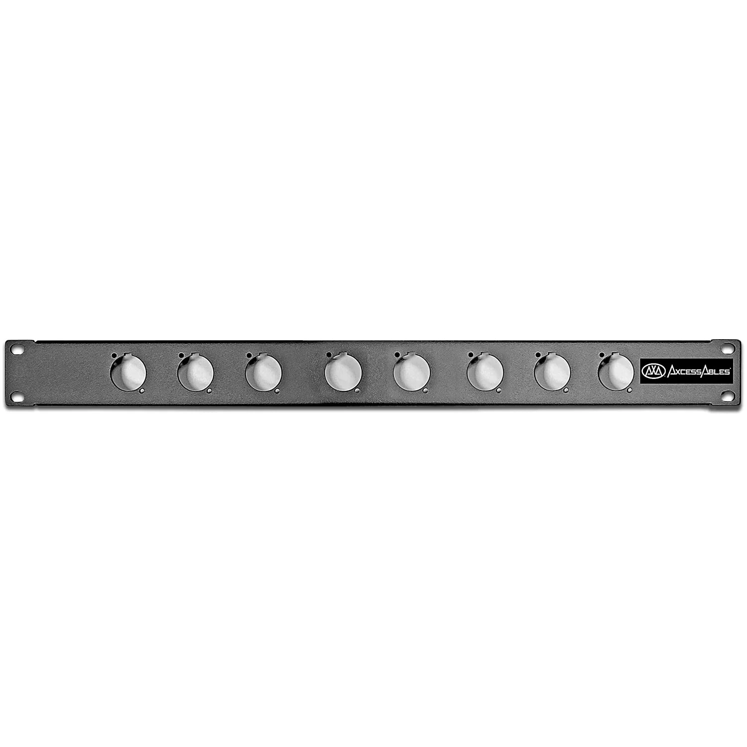 AxcessAbles RKINPUT1U 1U D-Series 8 Connectors Punch-Out Component Panel for 19 inch AV, Sound, Computer Equipment Racks. Patch Panel Compatible with XLR, Speakon, Neutrik Outputs.