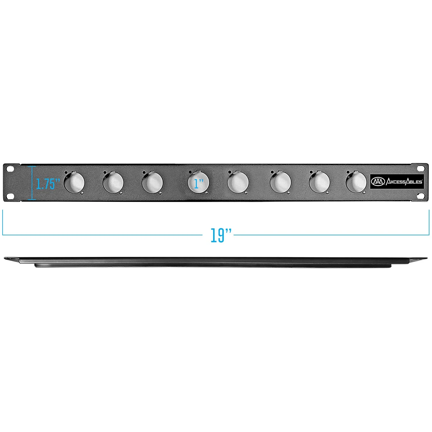 AxcessAbles RKINPUT1U 1U D-Series 8 Connectors Punch-Out Component Panel for 19 inch AV, Sound, Computer Equipment Racks. Patch Panel Compatible with XLR, Speakon, Neutrik Outputs. - Image 3