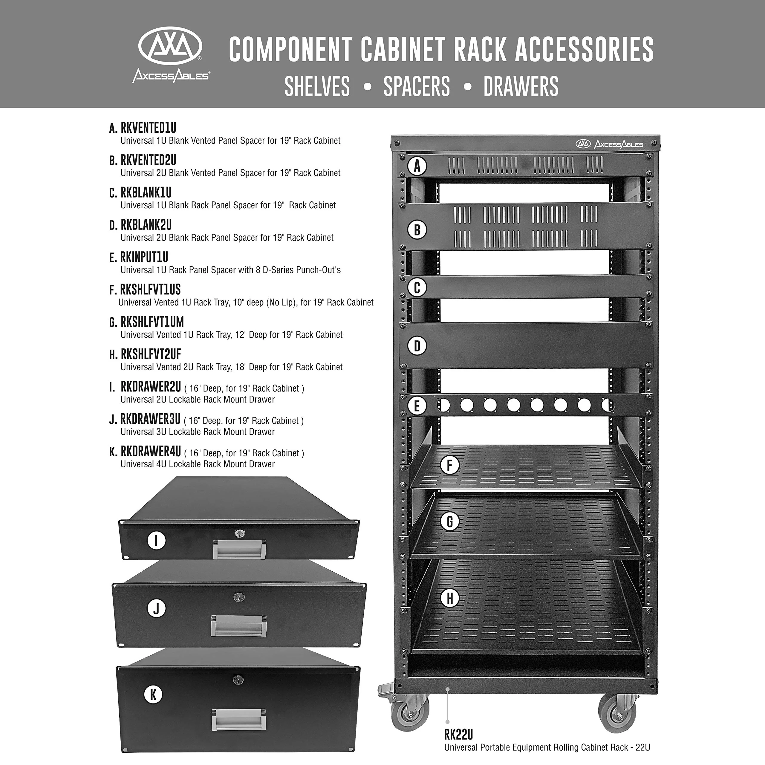 AxcessAbles RKINPUT1U 1U D-Series 8 Connectors Punch-Out Component Panel for 19 inch AV, Sound, Computer Equipment Racks. Patch Panel Compatible with XLR, Speakon, Neutrik Outputs. - Image 8