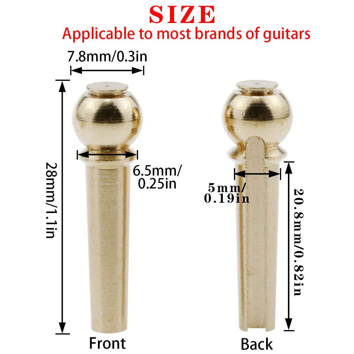 AYLIFU Guitar Bridge Pin 6-Piece Acoustic Brass Guitar Bridge Pin Replacement Parts with Metal Piano Bridge Pin Remover - Image 3