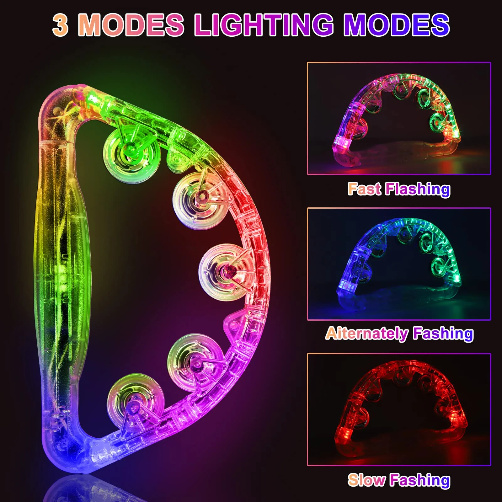 Aywewii LED Tambourine, Light Up Toys Handheld Musical Flashing Tamborine Autism Toys Party Supplies for Birthday Anniversaries Gifts for Kids Adults Teens 1 Pcs - Image 4