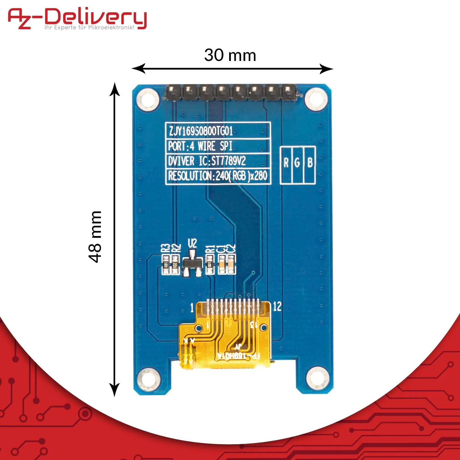 AZDelivery 3 x 1.69" TFT Display with 240 x 280 Resolution ST7789V2 Driver - Rounded Corners and SPI Interface - Perfect for Microcontroller Projects - Image 4