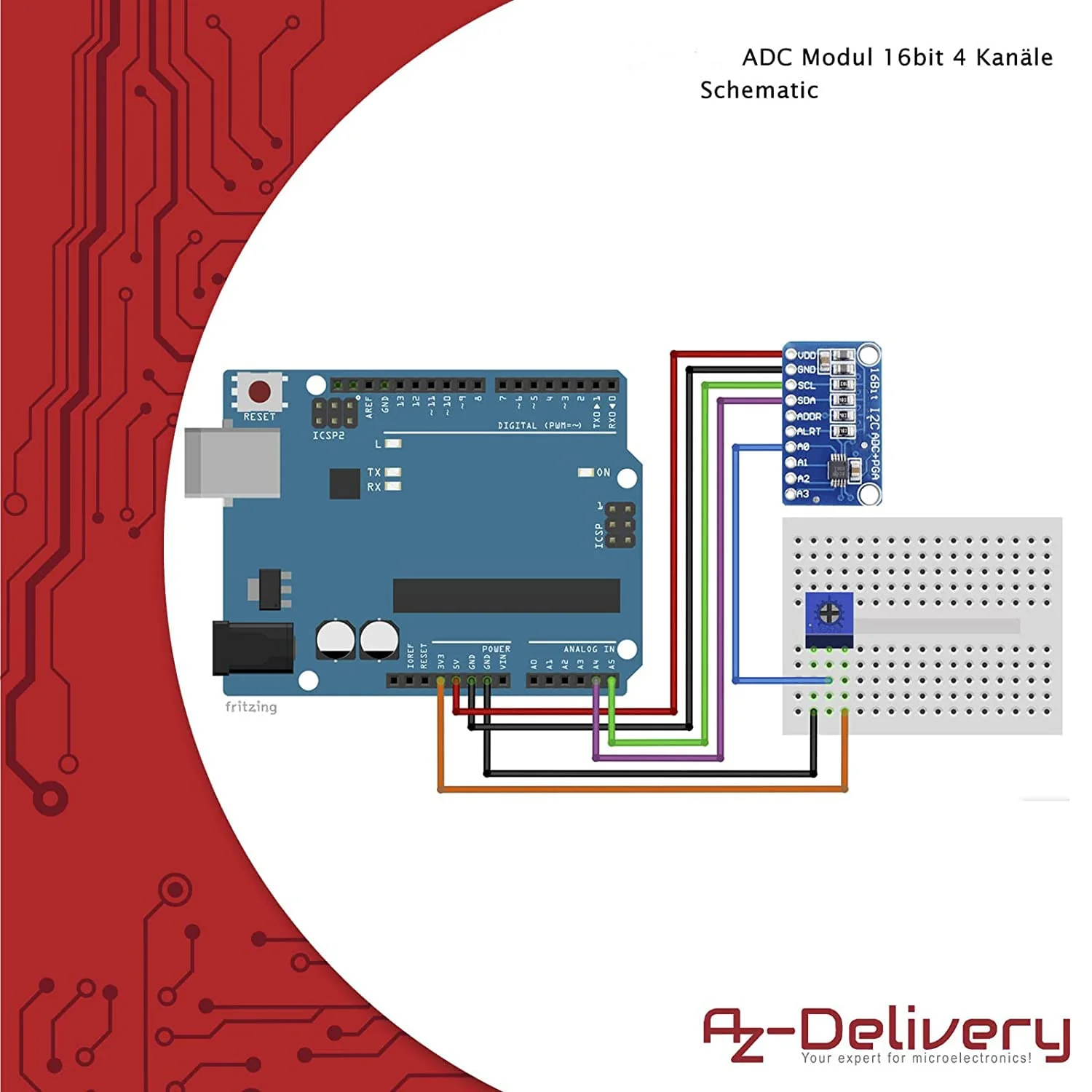 AZDelivery 3 x Compatible with ADS1115 ADC Module 16bit 4 Channels Compatible with Arduino and Raspberry Pi with E-Book - Image 4