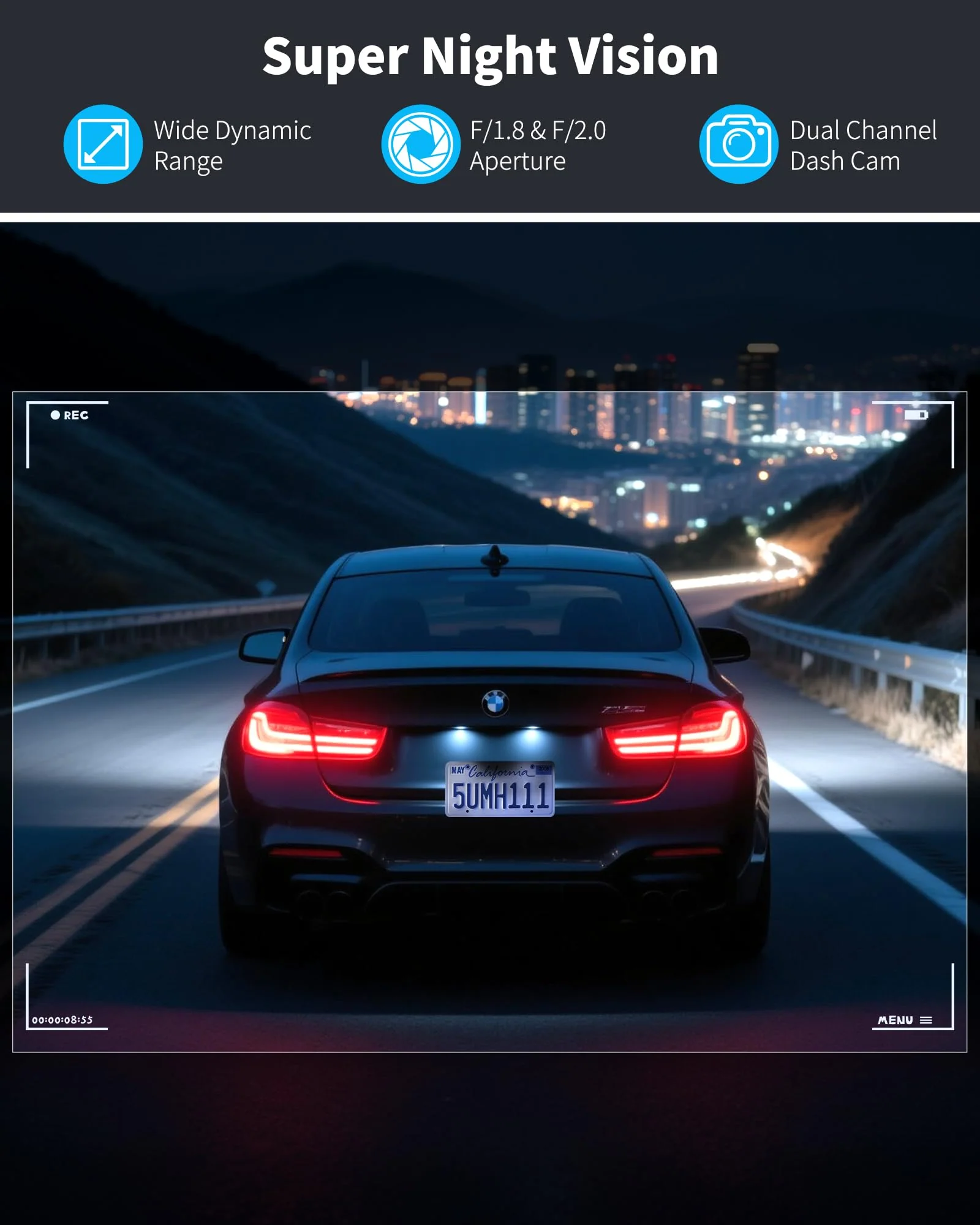 AZDOME 4K Dash Cam Front and Rear 1080P, Free 64GB Card Included, 5.8GHz WiFi Dual Dash Camera for Cars, 3" IPS Screen Dashcam, Car Camera with G-Sensor, 170°Wide Angle,24H Parking Mode Voice Control M17pro - Image 3
