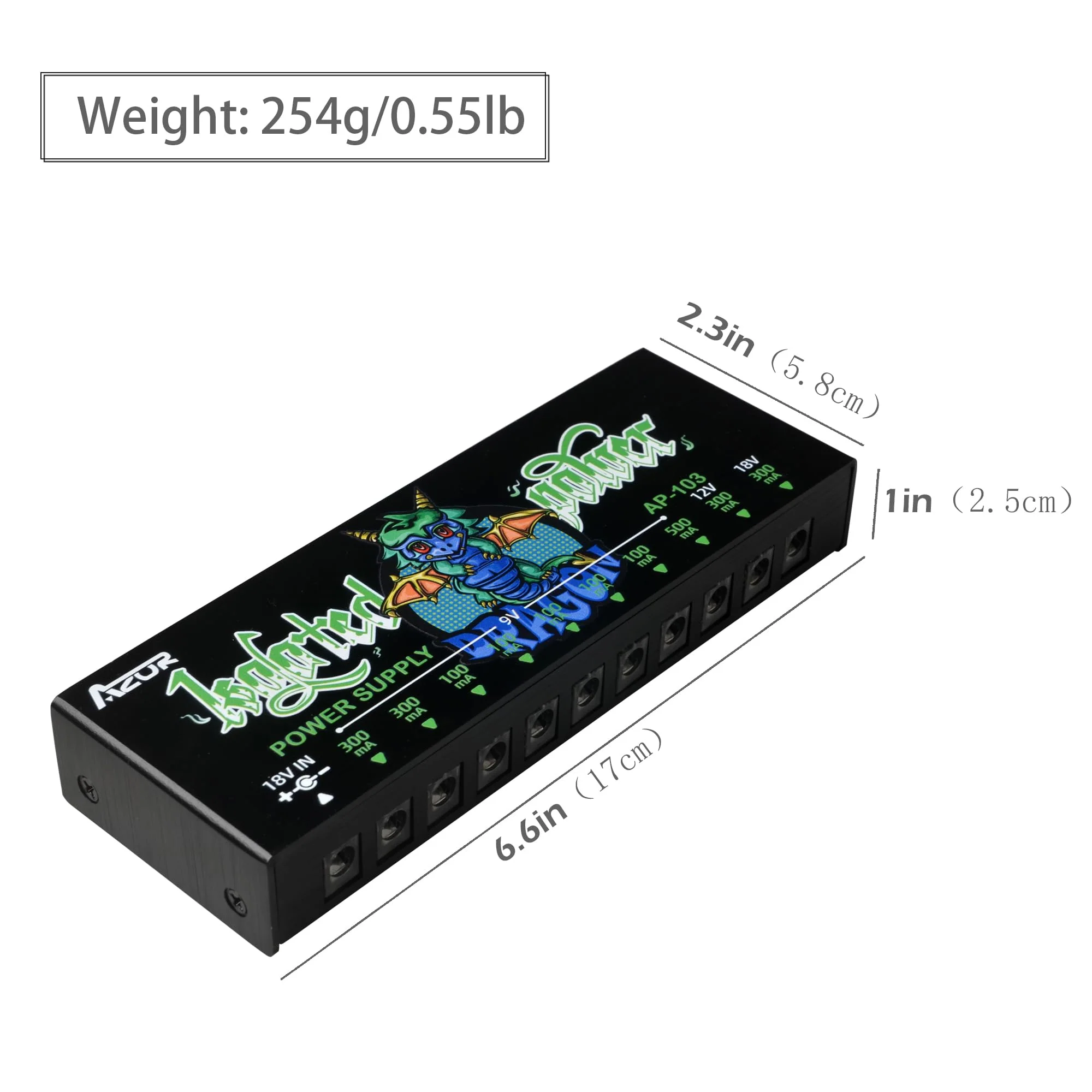 AZOR AP-103 Guitar Pedal Power Supply, True Isolated Pedalboard Power Supply with 10 Totally Isolated DC 9V/12V/18V Outputs(100mA/300mA/500mA), Noiselessly - Reliable Guitar Pedal Board Power Supply - Image 5