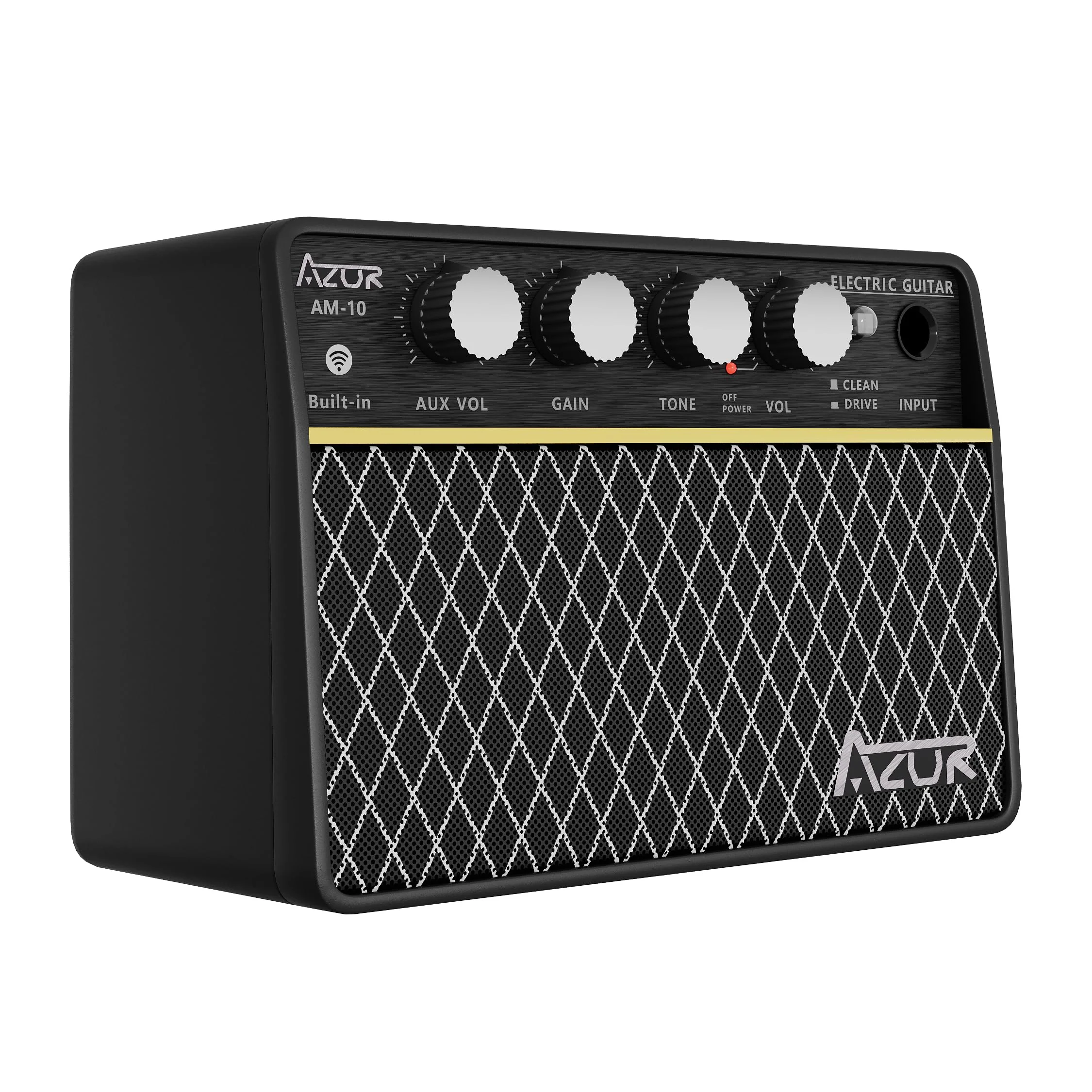 AZOR Guitar Amp, 10W USB-C Rechargeable, 6H Working Mini Electric Guitar Amplifier Wireless Amp with Clean/Drive Channels with 3.5mm Headphone/AUX Jack Output for Indoor Practice ABA-10