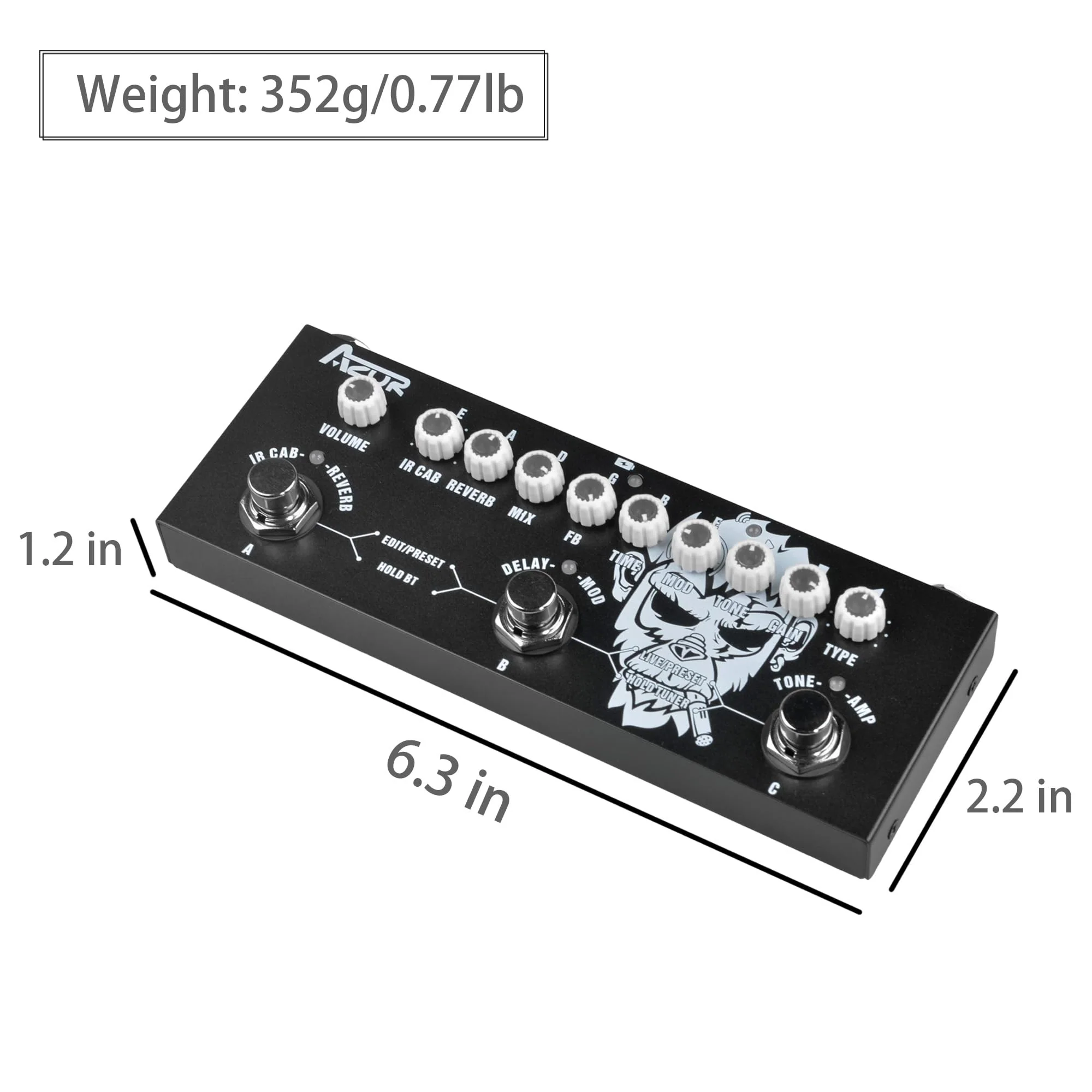 AZOR Multi Effects Guitar Pedal with 3 Preset,8 IR Cab 9 AMP Models, Reverb Delay Overdrive, Distortion and Tuner for Electric Guitar, Rechargable Multi Effect Pedal - Image 7