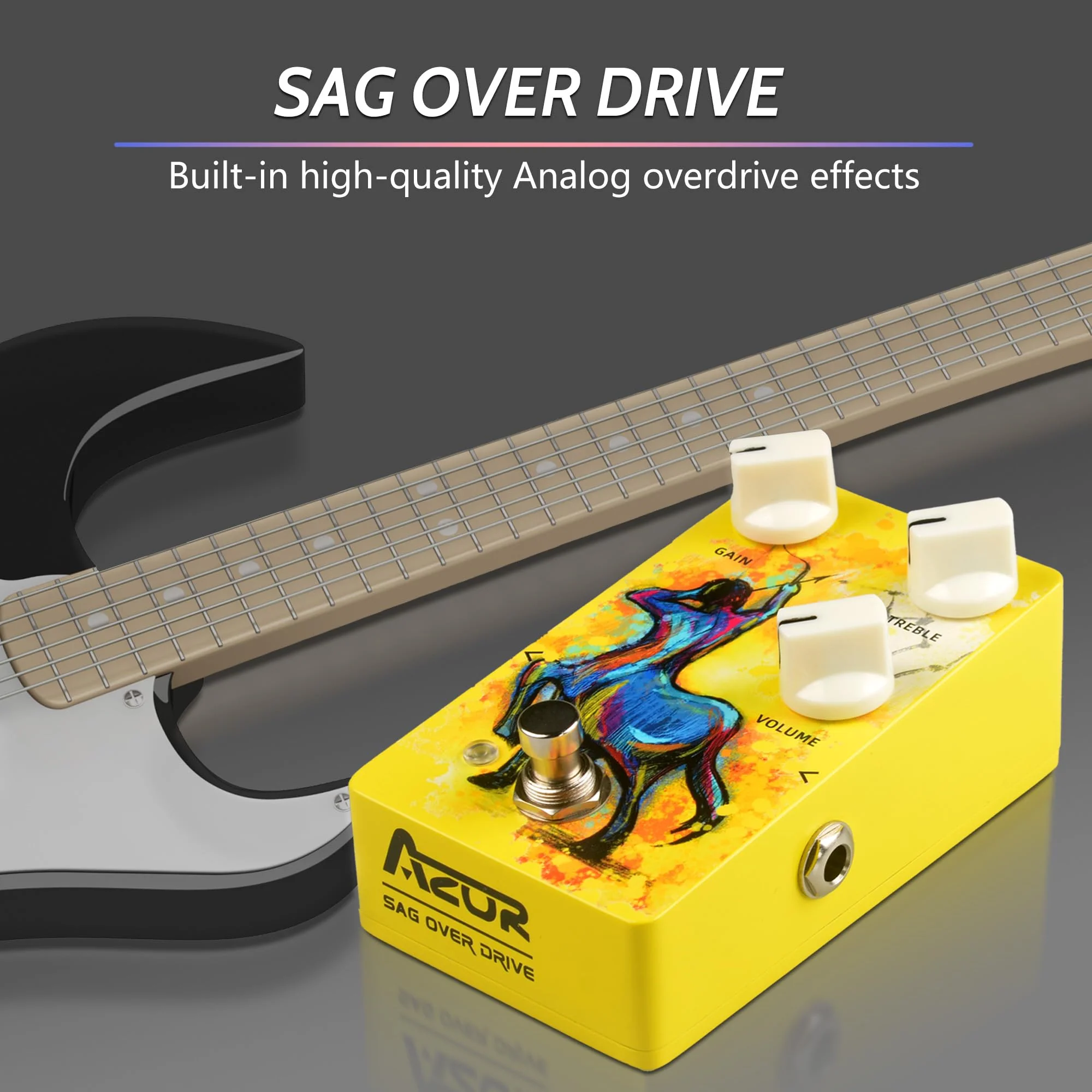 AZOR SAG OVER DRIVE Analog Overdrive Pedal - True Bypass with Tilt-Angle Footswitch, High Gain Effects for Electric Guitar, 3-Knob Control (GAIN/VOLUME/TONE), DC9V Powered, Low Noise - Image 7