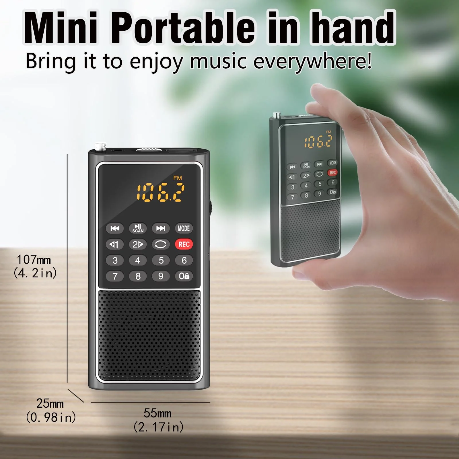 B01 Mini Portable FM Radio USB Player, TF/SD Card/USB Slot Support Mp3 Play Rec,Pocket Walkman Small Radio with Lock Key,Wristband,Rechargeable Battery Operated, Excellent Reception and Sound BLACK - Image 6