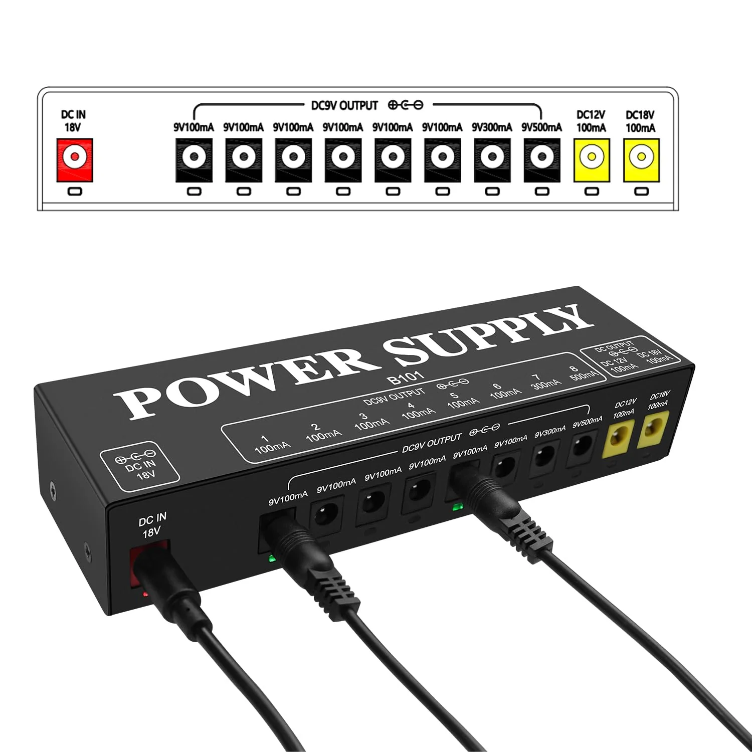 B101 Guitar Pedal Power Supply, 10 Isolated Outputs, 9V/12V/18V - Image 4