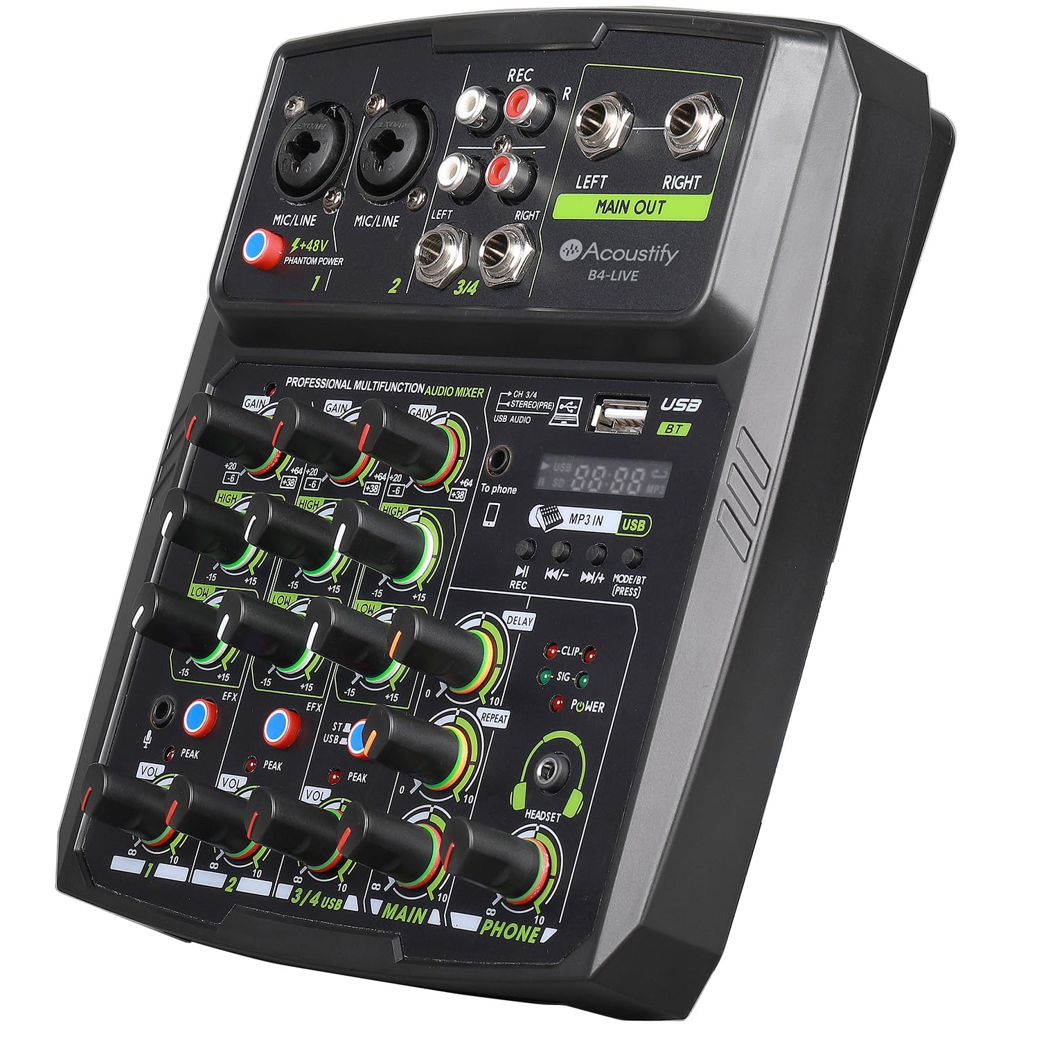 B4-Live 4-Channel DJ Mixer with Bluetooth, USB Playback, Recording, 48V Phantom Power, and Effects – Professional DJ Audio Mixer for Live Sound, Podcasting, and Studio Recording - Image 7