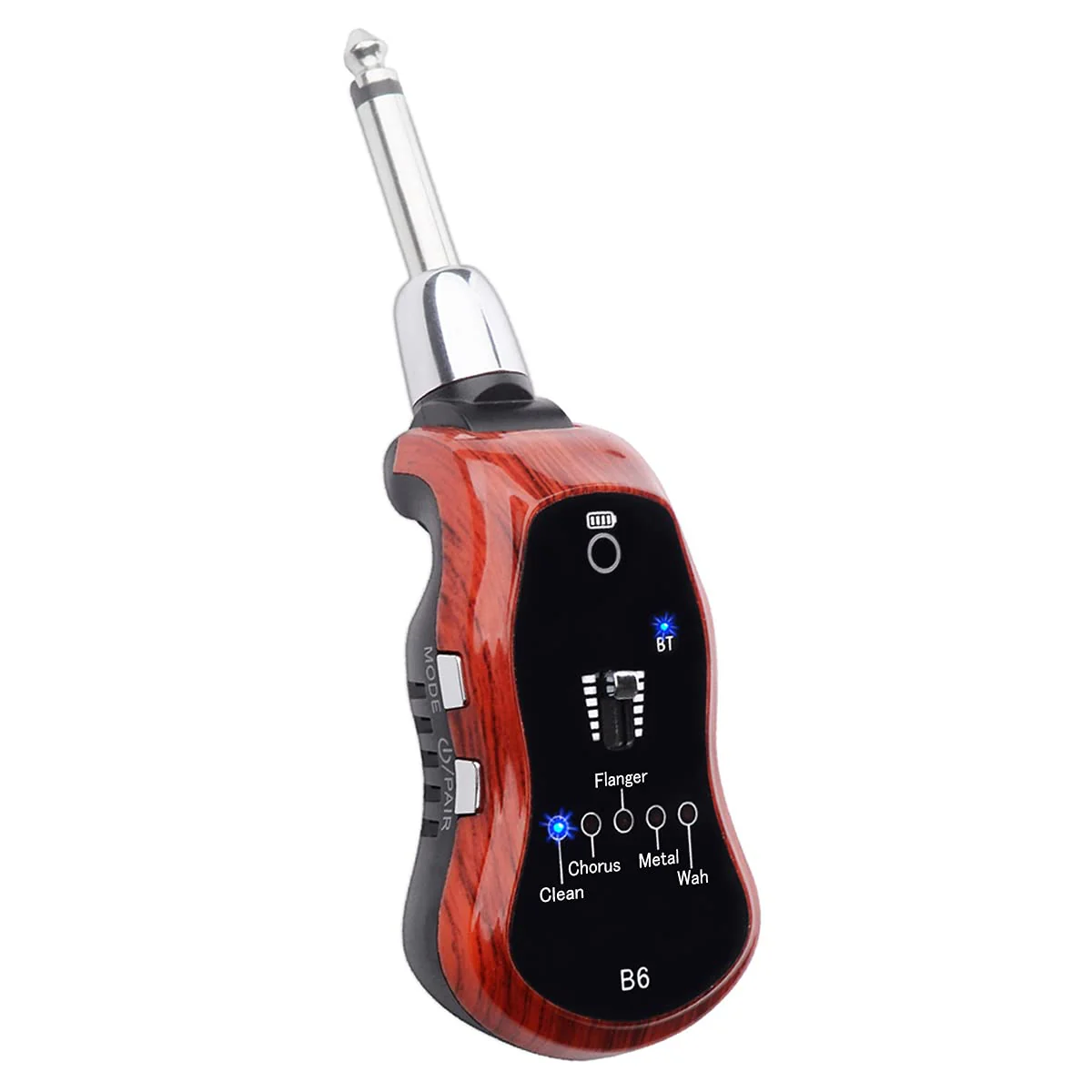 B6 Guitar Headphone Amp Mini Plug Guitar Amplifier Bluetooth Receiver Rechargeable For Electric Travel Pocket Guitar With Reverb/Chorus/Flanger/Overdrive/Wow Wah 5 Effects (Mahogany Color) Mahogany Color; Guitar Bass Headphone Amp