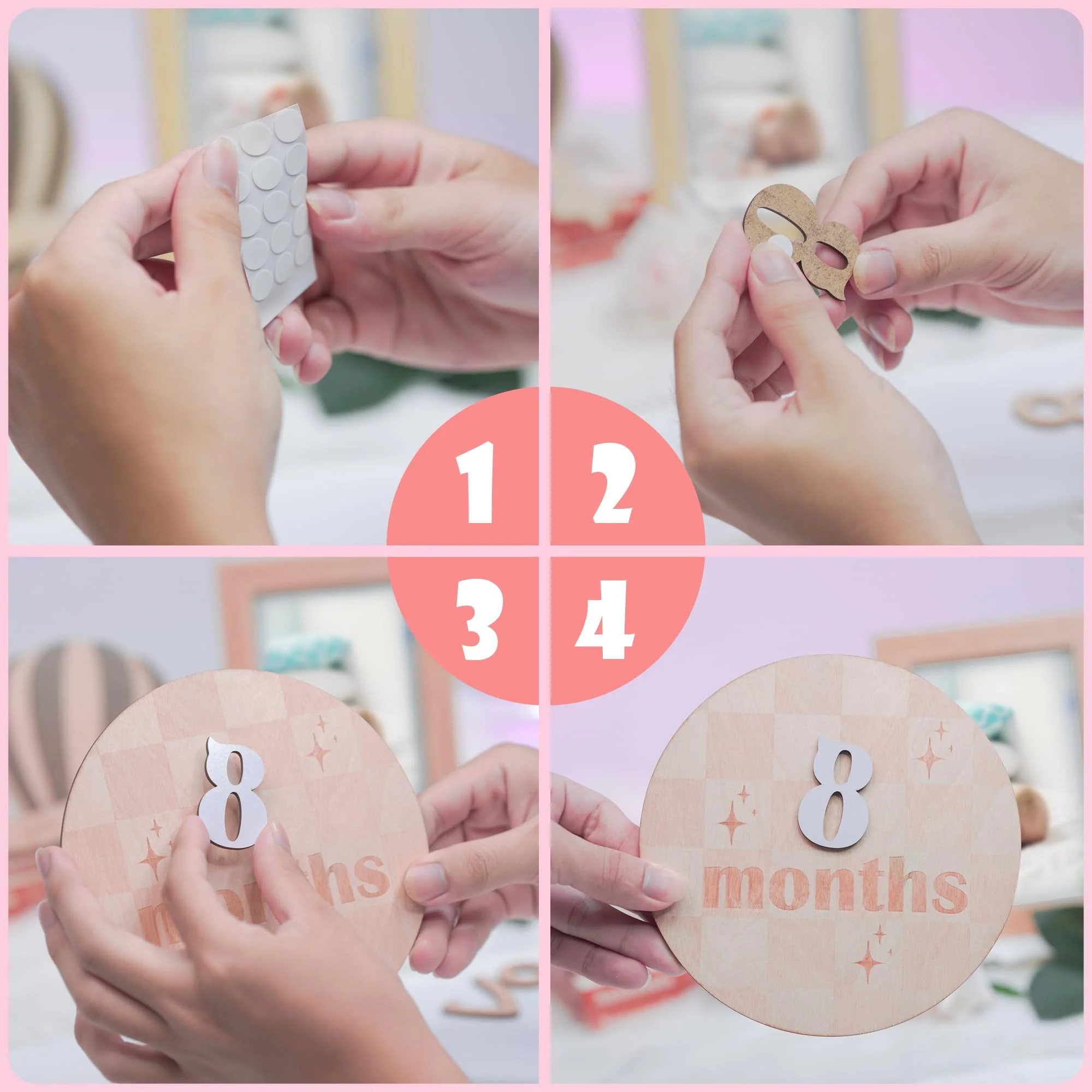 Baby Monthly Milestone Cards - Wooden Monthly Milestone Discs - Newborn Photography Props to Document Your Baby´s Growth - Baby Announcement Sign (AA Flower) AA Flower - Image 5
