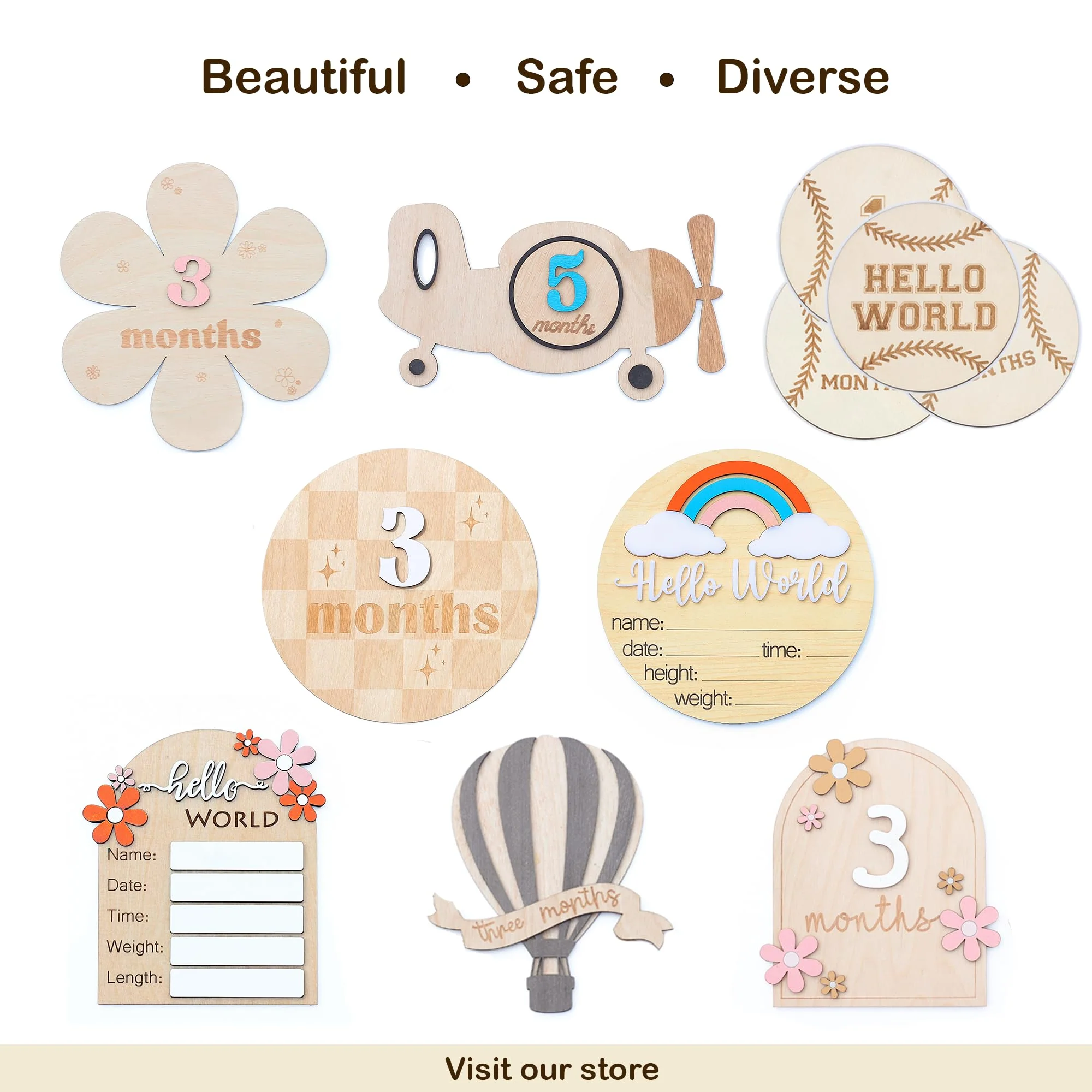 Baby Monthly Milestone Cards - Wooden Monthly Milestone Discs - Newborn Photography Props to Document Your Baby´s Growth - Baby Announcement Sign (AA Flower) AA Flower - Image 6