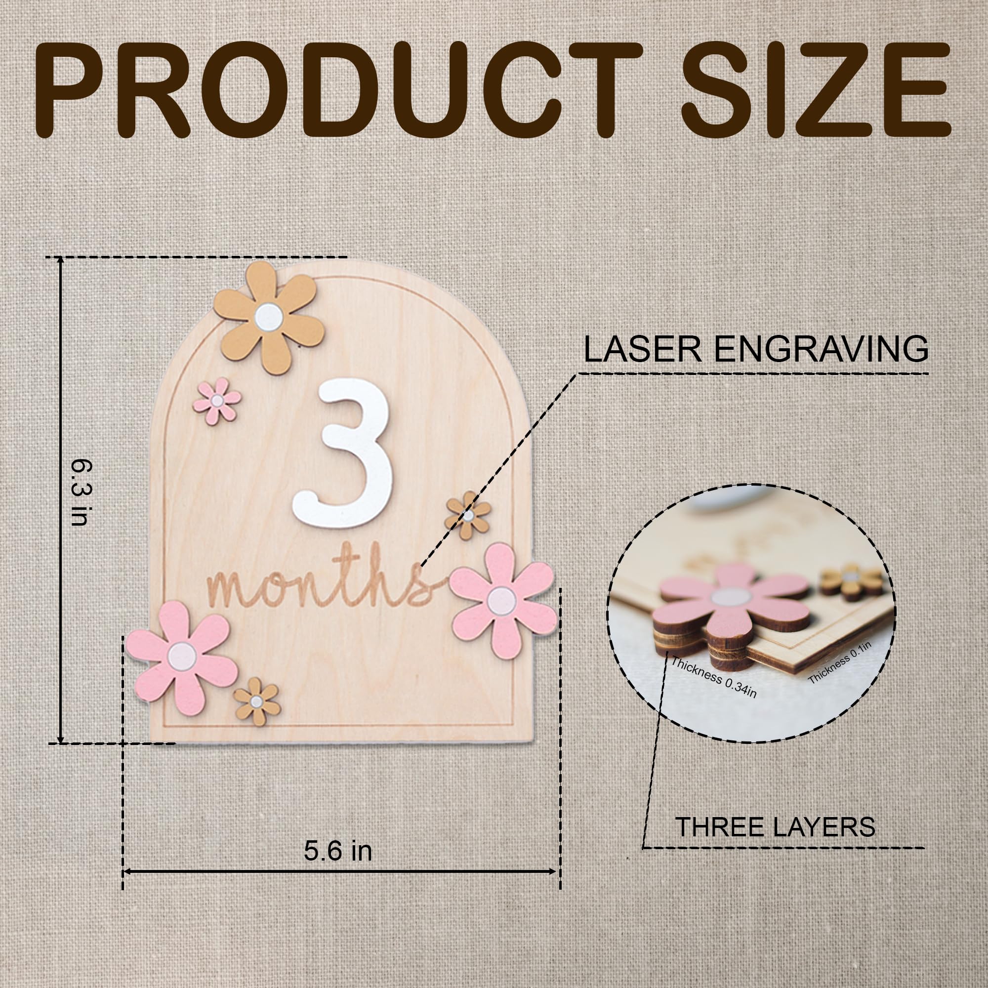 Baby Monthly Milestone Cards - Wooden Monthly Milestone Discs - Newborn Photography Props to Document Your Baby´s Growth - Baby Announcement Sign (AA Flower) AA Flower - Image 7