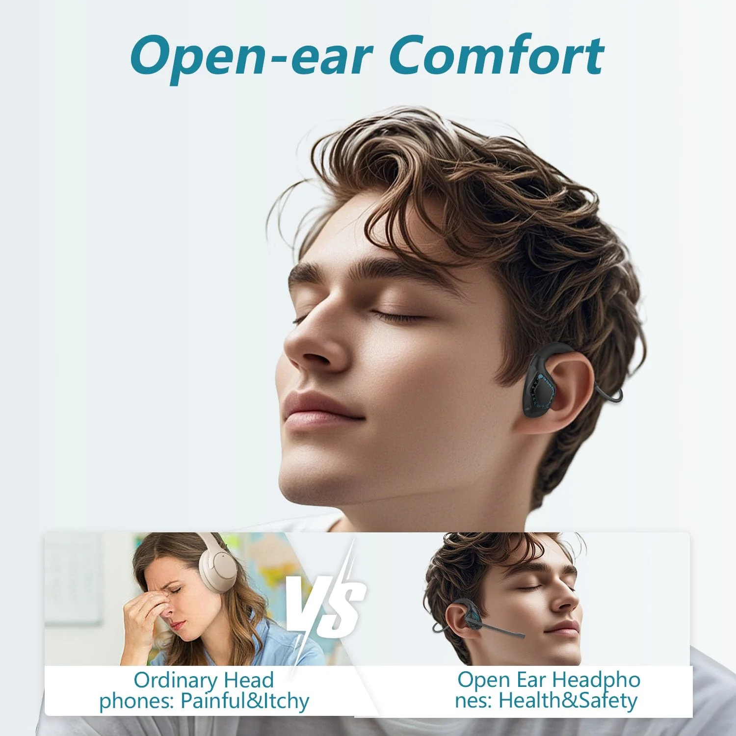 BANIGIPA Bluetooth Headset with Boom Microphone, Open Ear Headphones w/Noise Canceling Mic, Wireless Headset for Phone Laptop PC Computer, Light and Comfortable for Office Meeting Home Working-10 Hrs A-G2 Cyan - Image 2