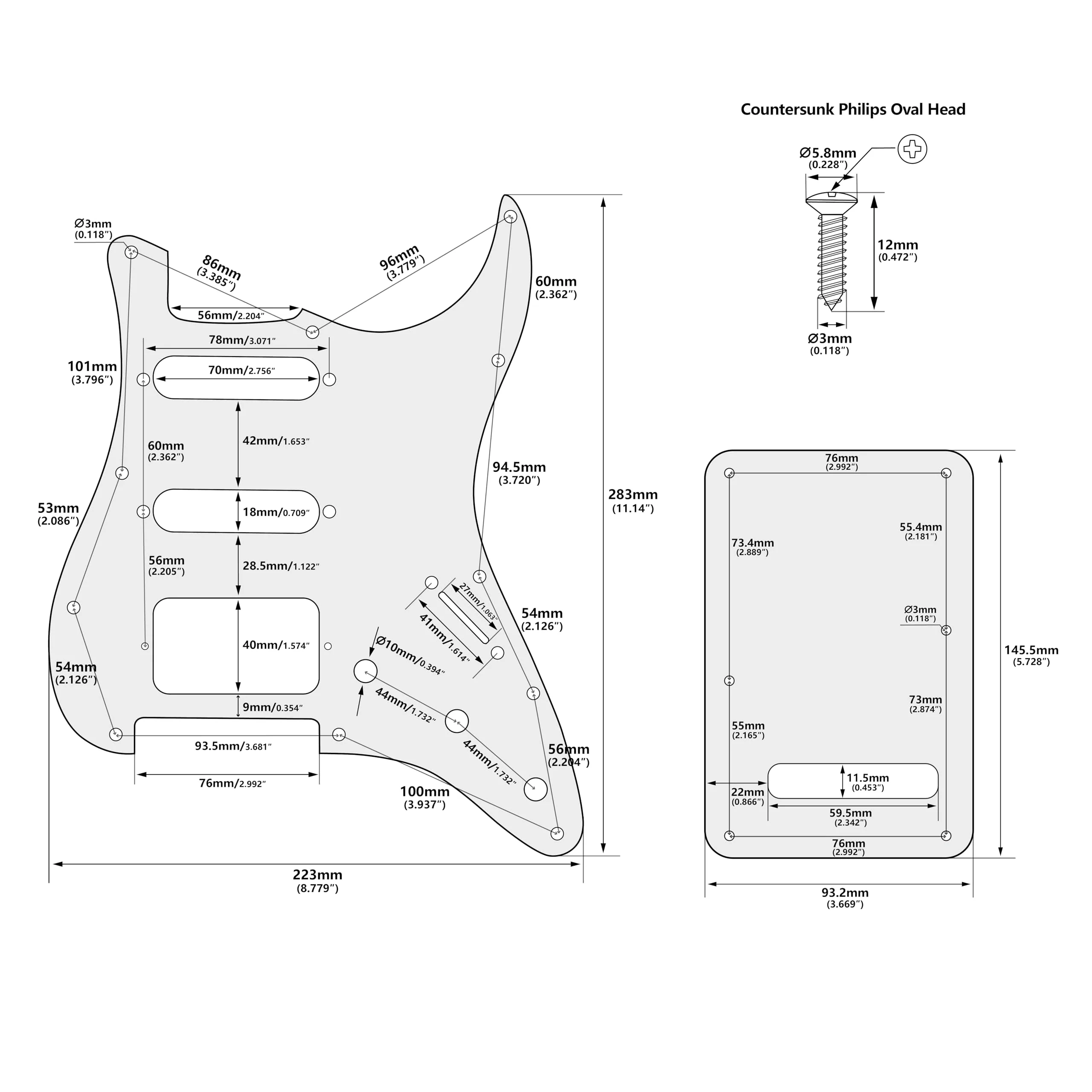 Banworks 3Ply Strat HSS Pickguard 11-Hole SSH Pickguard Scratch Plate with Backplate 6-Hole Trem Tremolo Cover Set for USA/Mexican Modern Style Standard Stratocaster ST JT/HB-09 Vintage White - Image 2