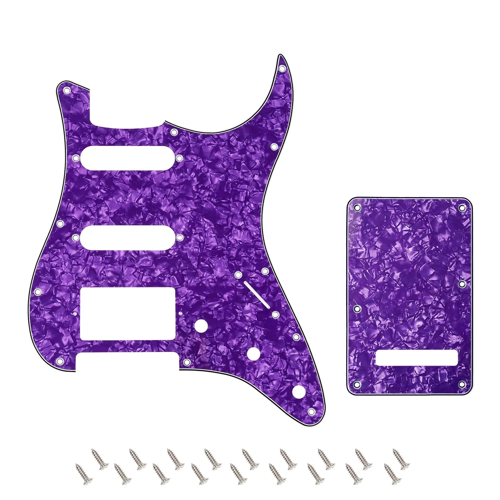 Banworks 4Ply Strat HSS Pickguard 11-Hole SSH Pickguard Scratch Plate with Backplate 6-Hole Trem Tremolo Cover Set for USA/Mexican Modern Style Standard Stratocaster ST JT/HB-09 Purple Pearl