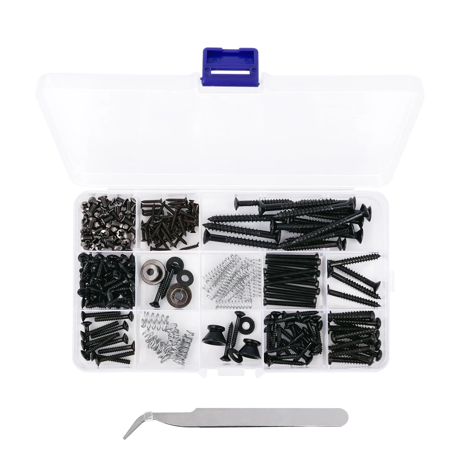 Banworks Metric Sized 258pcs Electric Guitar Screws Kit for Tele/Strat Bridge, Neck Plate, Pickup Rings, Humbucker Pickups, ST/TL Pickups, Pickguards, Tuners, Pickup Selector Switch, Strap End Pins Black