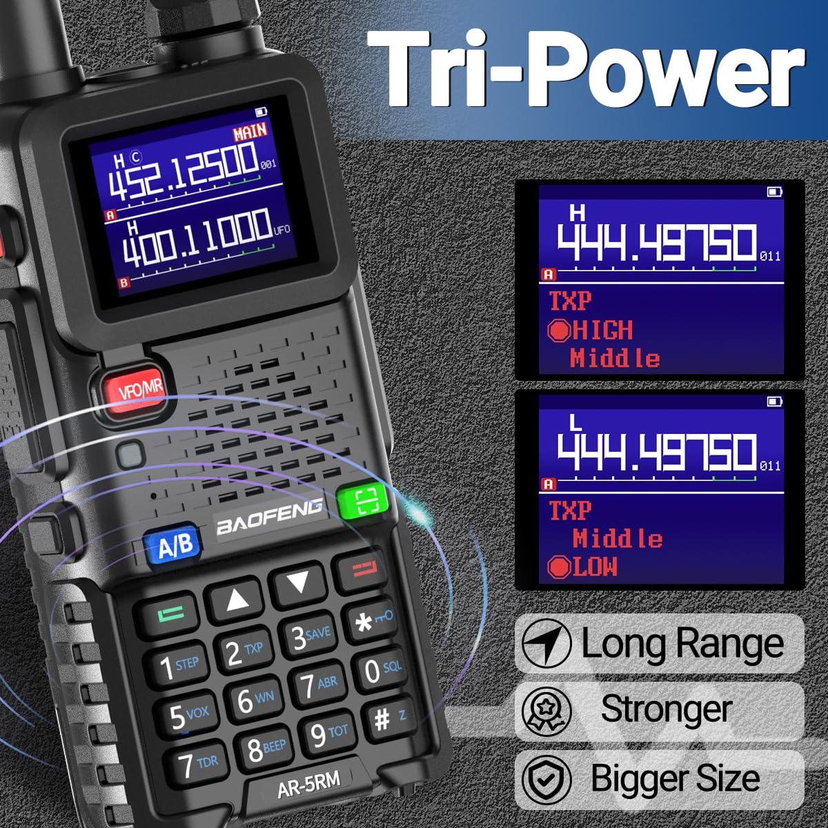 BAOFENG 5RM Ham Radio 10W High Power Long Range Handheld AR-5RM Two Way Radio NOAA Weather Receiver Rechargeable Walkie Talkies Copy Frequency NOAA 999CH with USB Charging 771 Antenna - Image 6