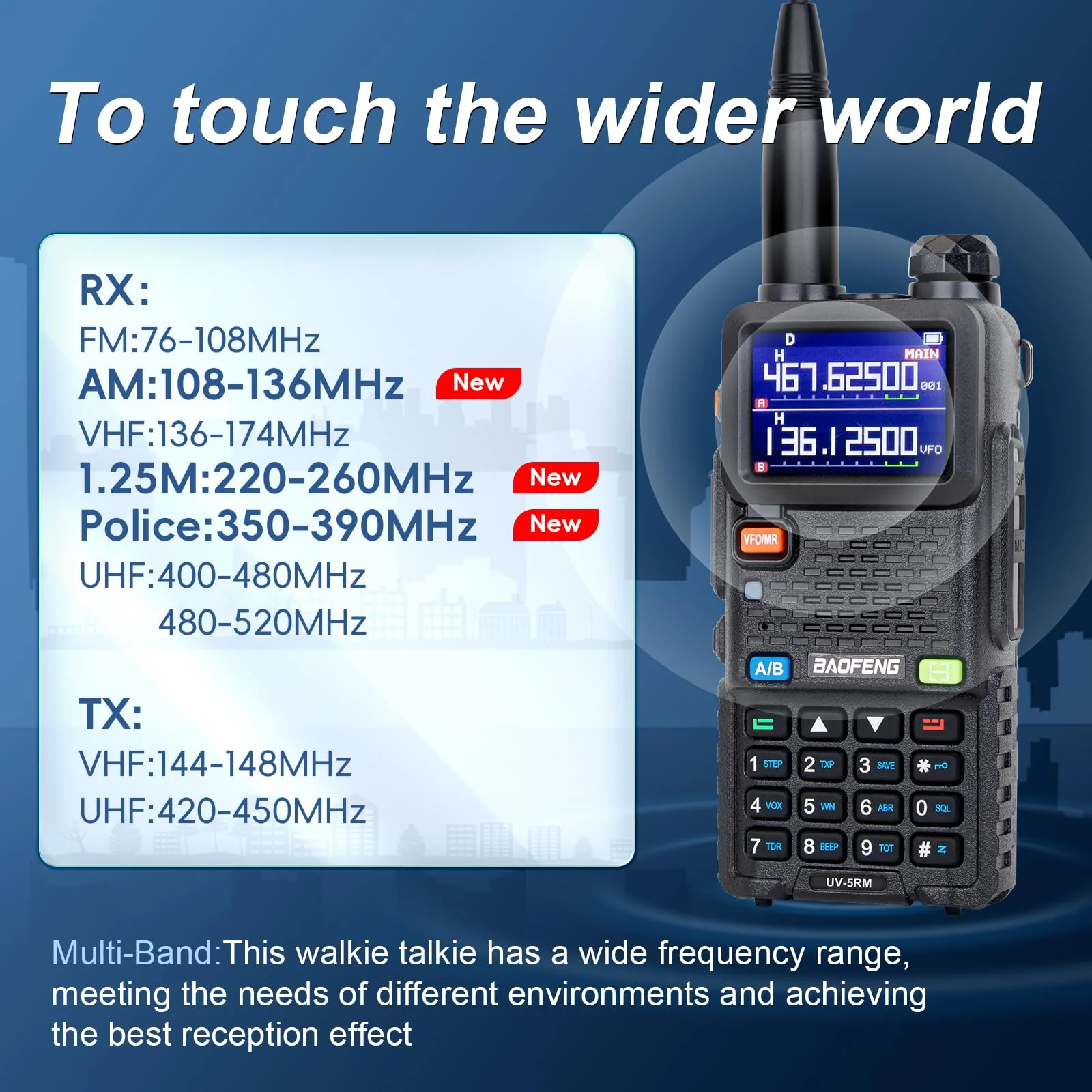 BAOFENG 5RM Ham Radio 10W High Power(Upgrade of UV-5R),8 bands Long Range Two Way Radio Handheld,NOAA, Frequency Copy,999CH,USB C Charging 2500mAh Battery,6.1" &15.12" 771 Long Antenna-1 Pack Full Kit - Image 3