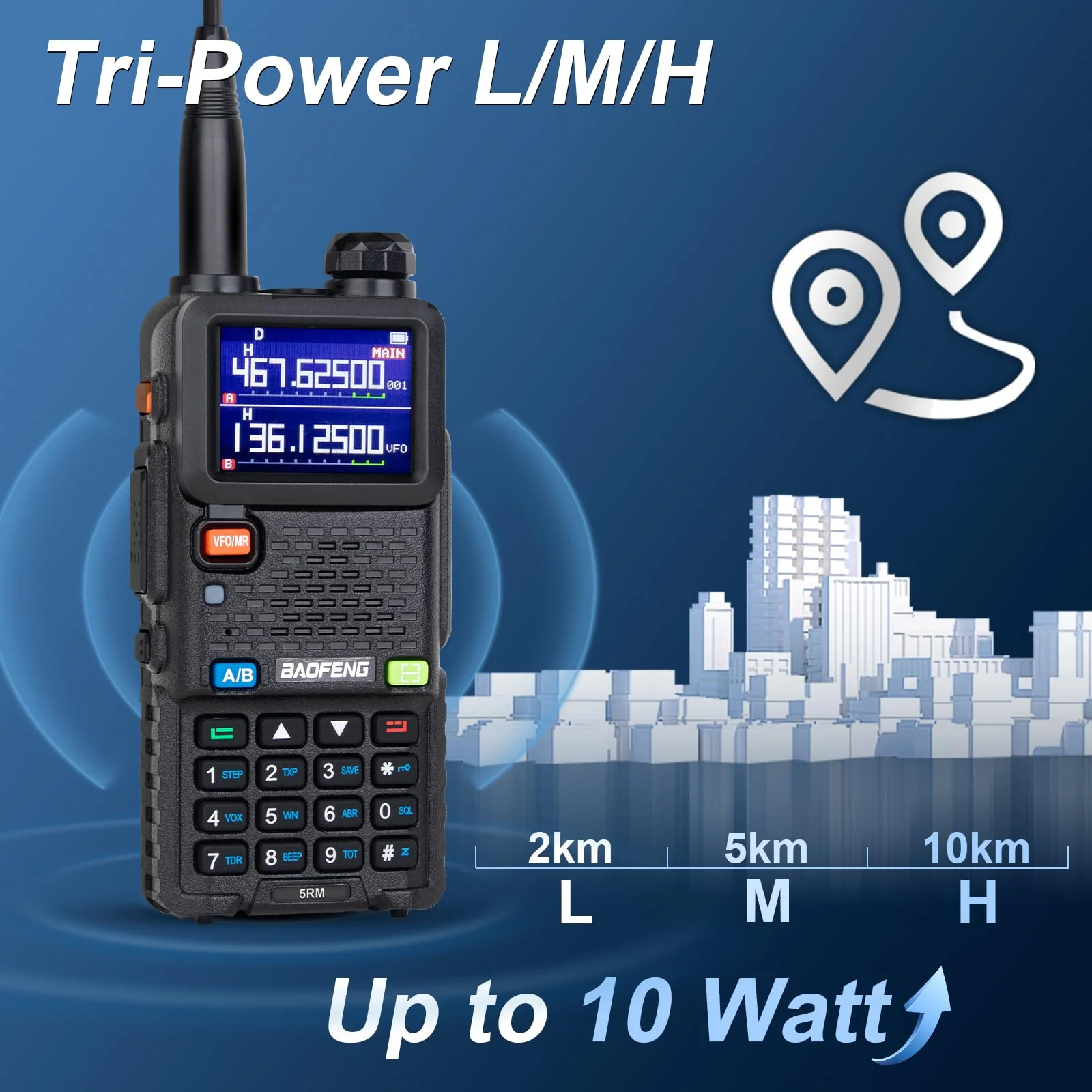 BAOFENG 5RM Ham Radio 10W High Power(Upgrade of UV-5R),8 bands Long Range Two Way Radio Handheld,NOAA, Frequency Copy,999CH,USB C Charging 2500mAh Battery,6.1" &15.12" 771 Long Antenna-1 Pack Full Kit - Image 4